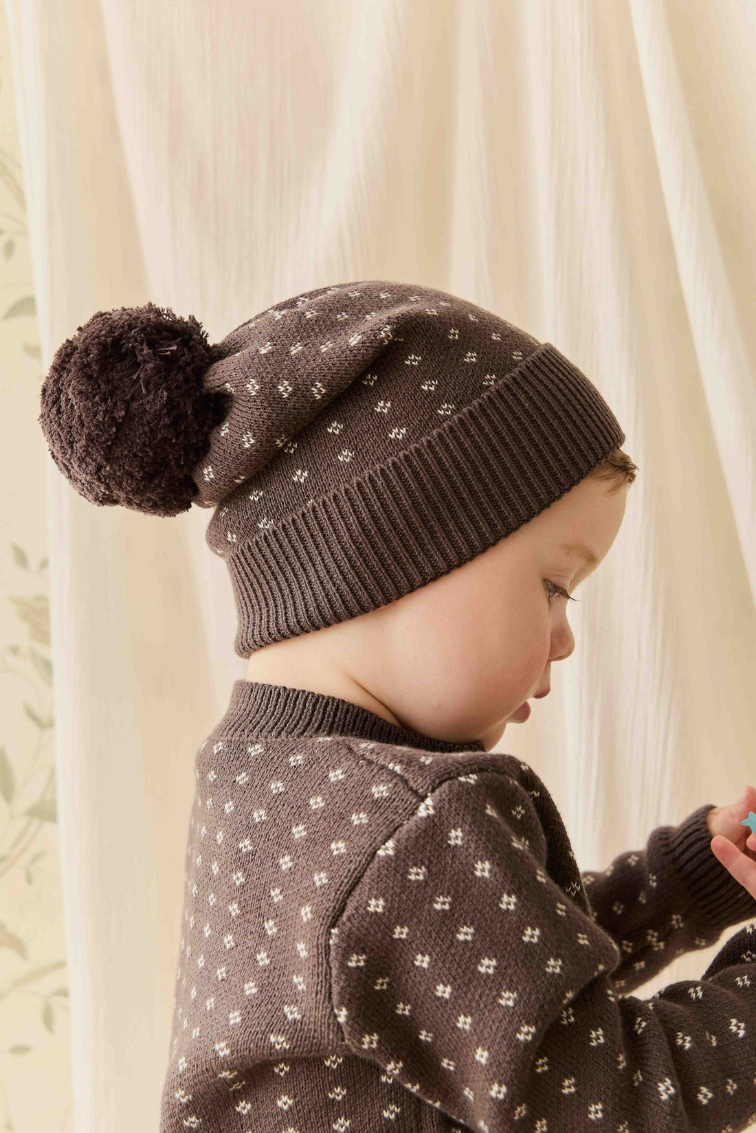 Dorian Beanie - Knitted Diamonds Coffee Childrens Beanie from Jamie Kay USA