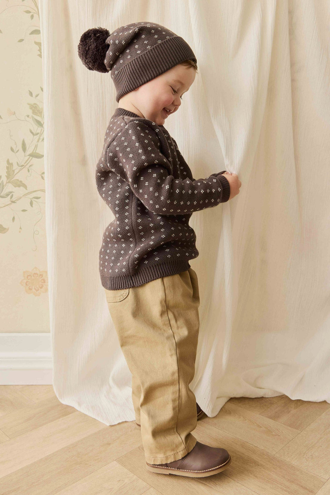 Dorian Jumper - Knitted Diamonds Coffee Childrens Jumper from Jamie Kay USA