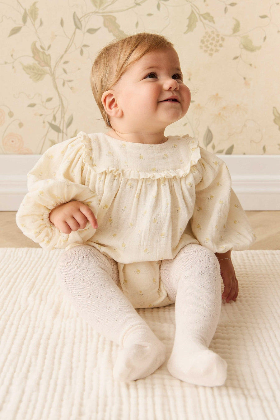 Organic Cotton Muslin Frances Playsuit - Vintage Ditsy Childrens Playsuit from Jamie Kay USA