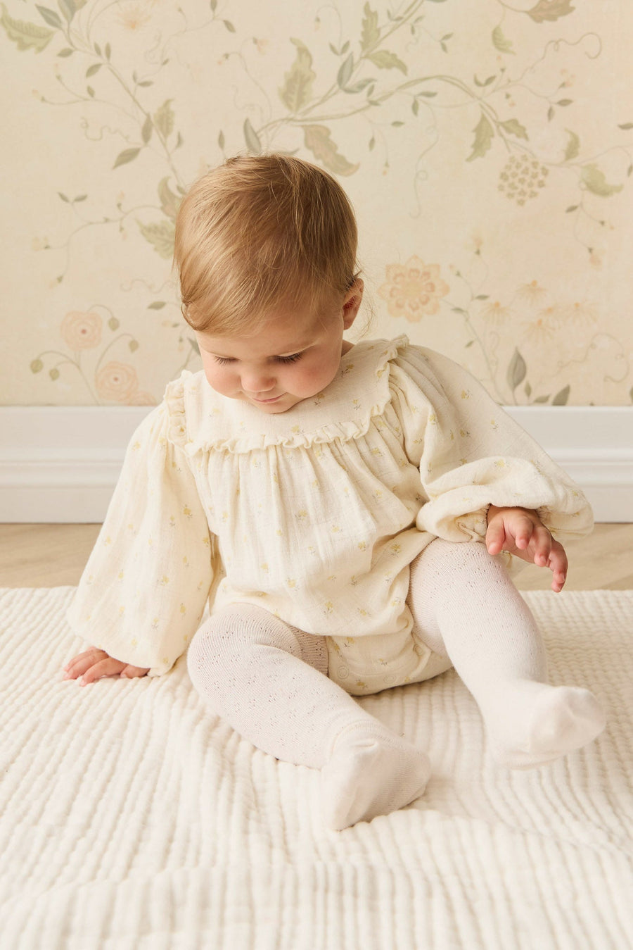 Organic Cotton Muslin Frances Playsuit - Vintage Ditsy Childrens Playsuit from Jamie Kay USA