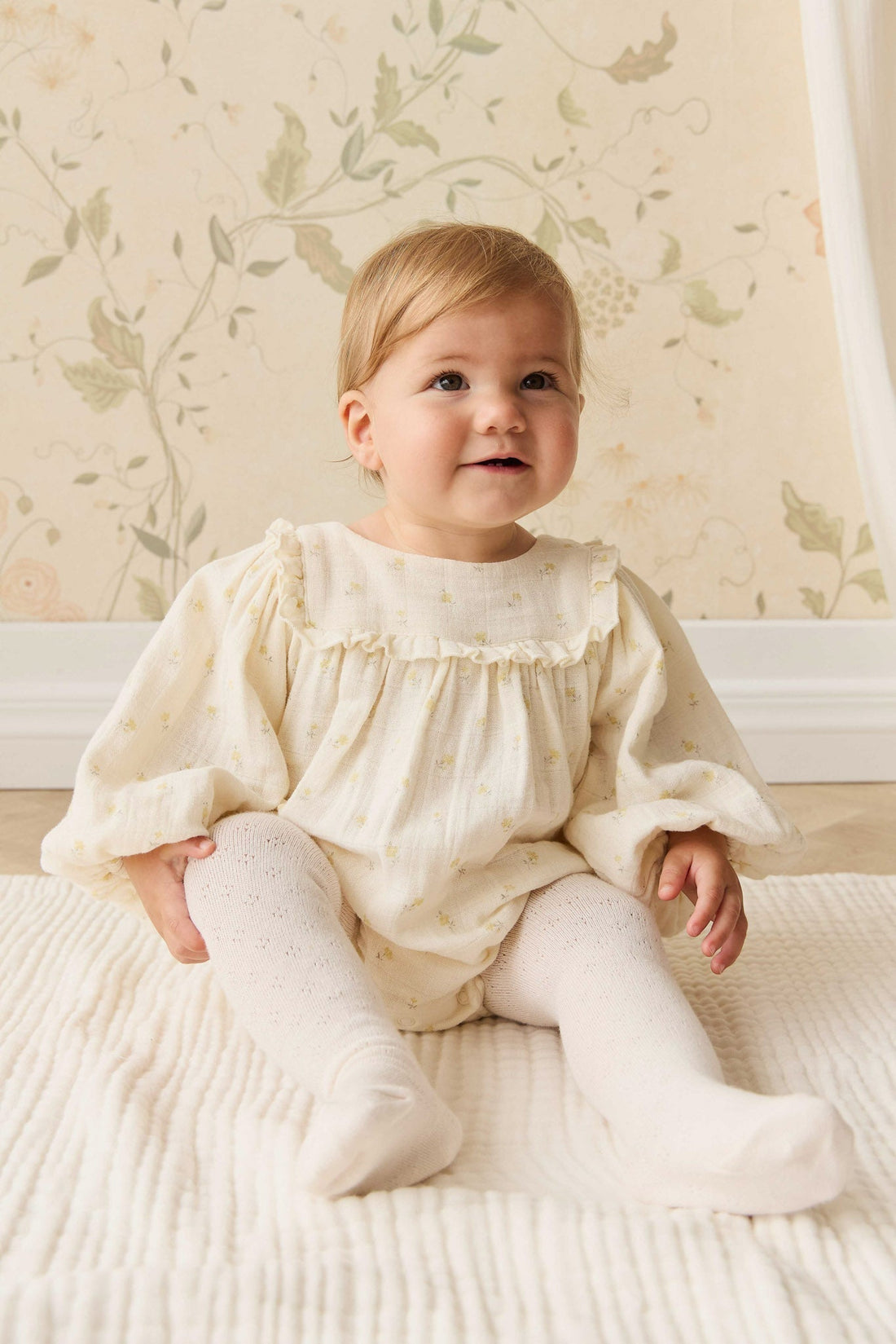 Organic Cotton Muslin Frances Playsuit - Vintage Ditsy Childrens Playsuit from Jamie Kay USA
