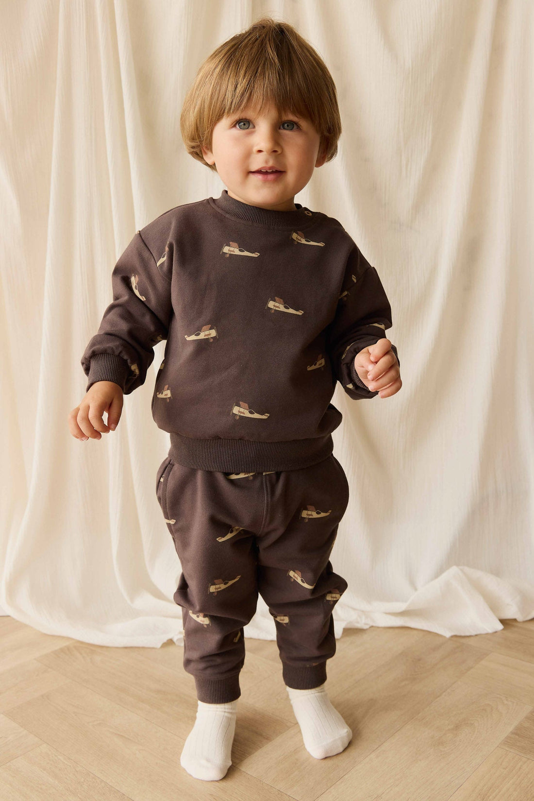 Organic Cotton Dominic Track Pant - Pilot Planes Bistre Childrens Pant from Jamie Kay USA