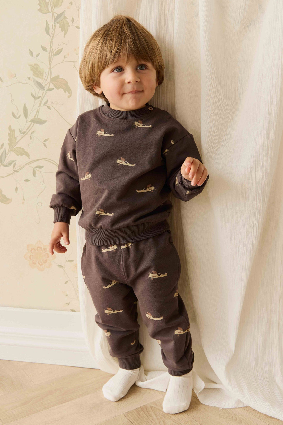 Organic Cotton Dominic Track Pant - Pilot Planes Bistre Childrens Pant from Jamie Kay USA