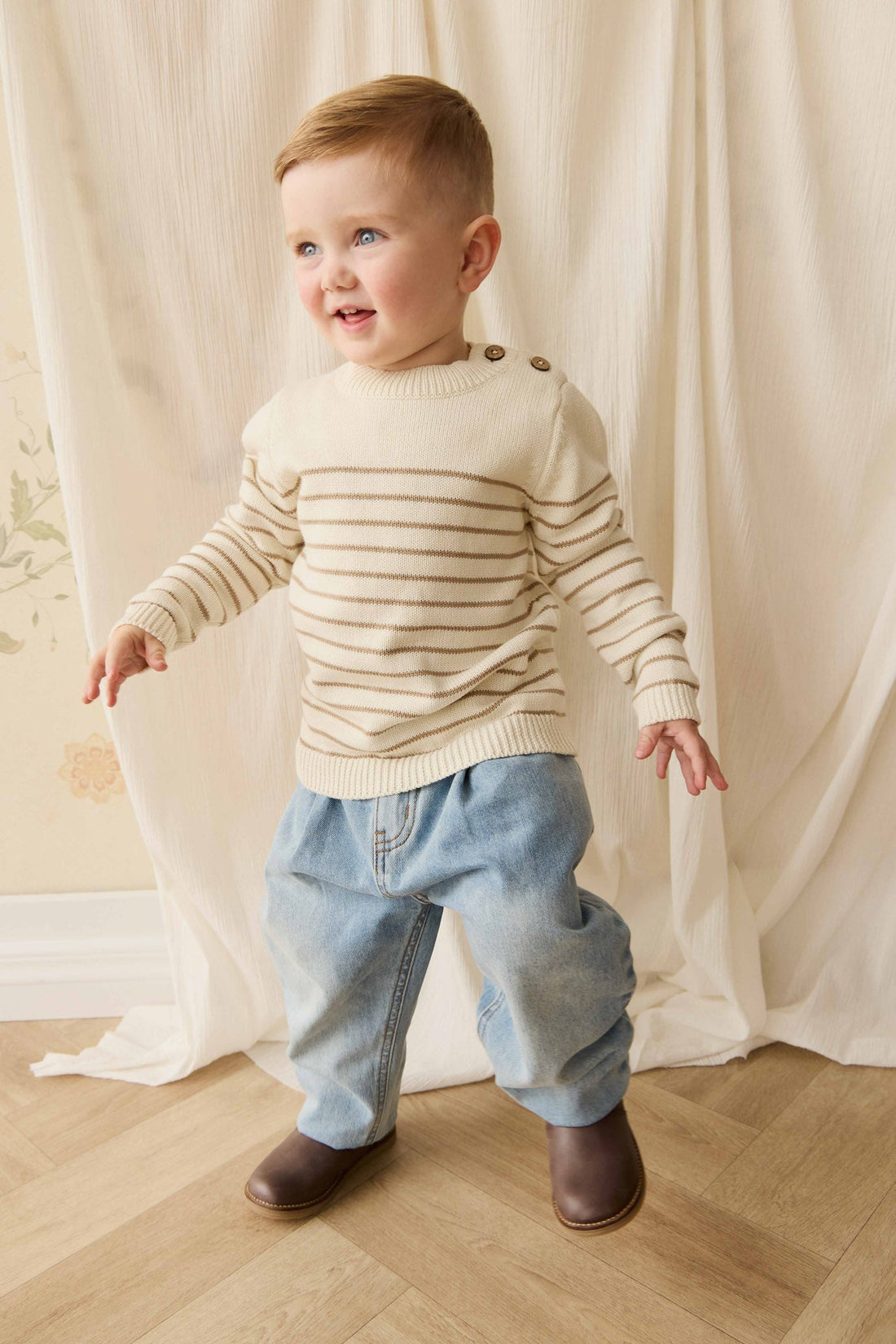 Malcolm Knitted Jumper - Malcolm Stripe Cloud/Brioche Childrens Jumper from Jamie Kay USA