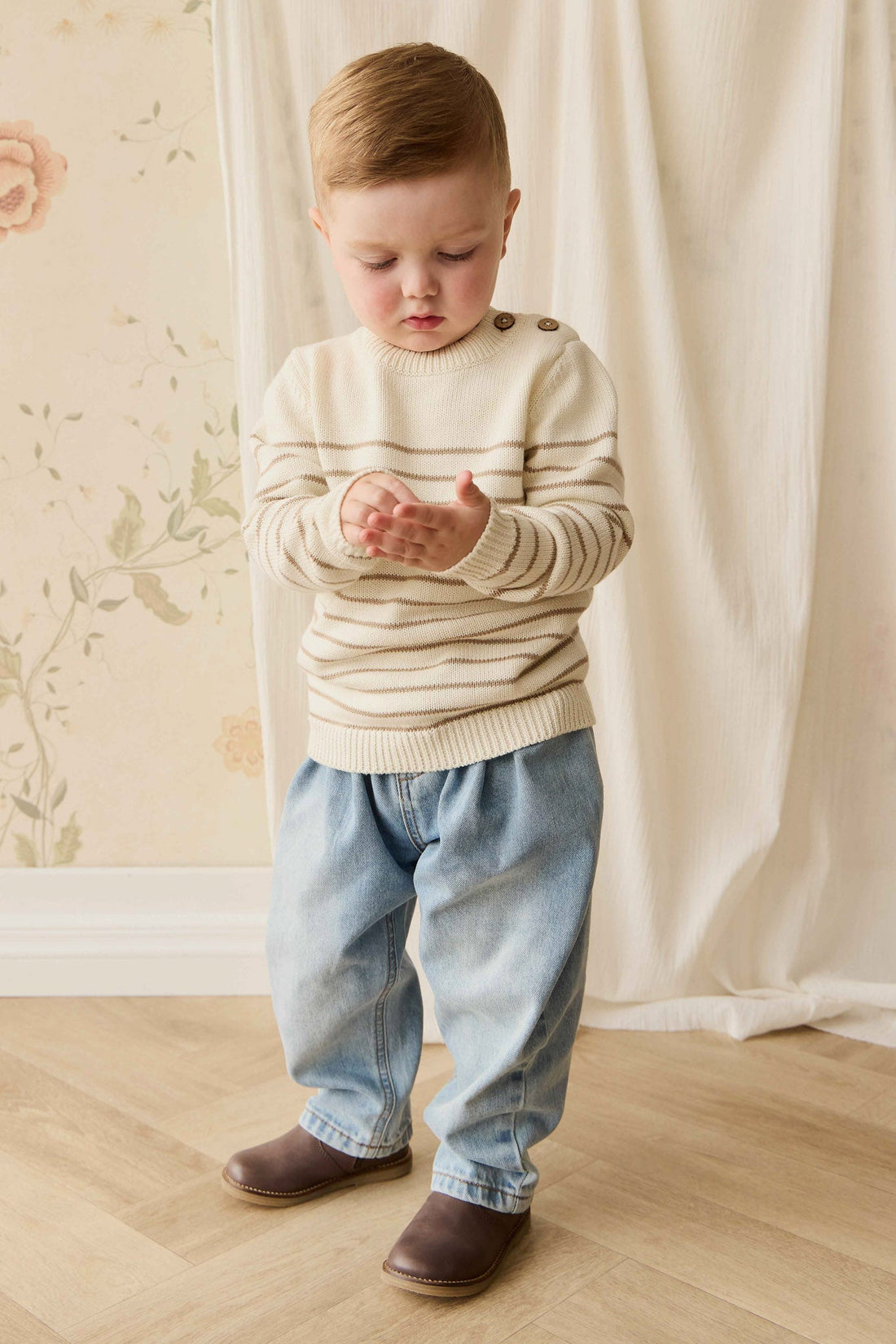 Malcolm Knitted Jumper - Malcolm Stripe Cloud/Brioche Childrens Jumper from Jamie Kay USA