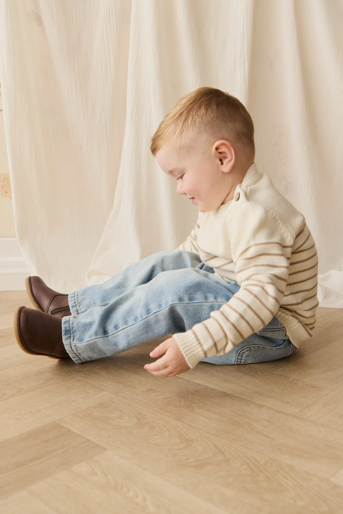 Malcolm Knitted Jumper - Malcolm Stripe Cloud/Brioche Childrens Jumper from Jamie Kay USA
