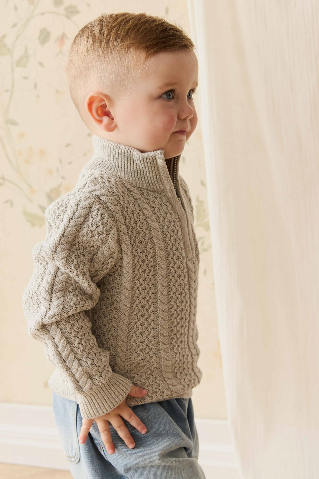 Clyde Half Zip Jumper - Light Grey Marle Childrens Jumper from Jamie Kay USA