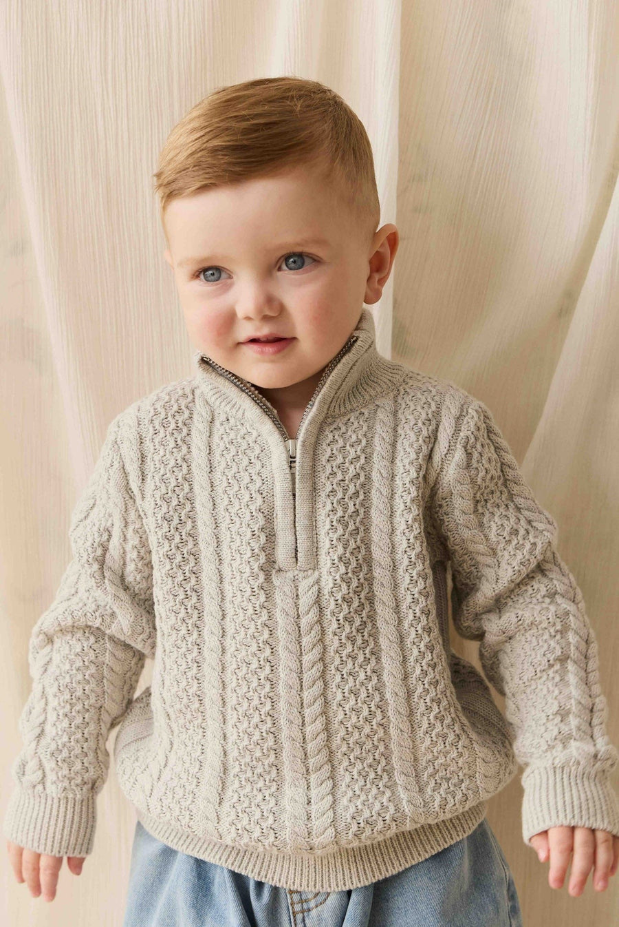 Clyde Half Zip Jumper - Light Grey Marle Childrens Jumper from Jamie Kay USA