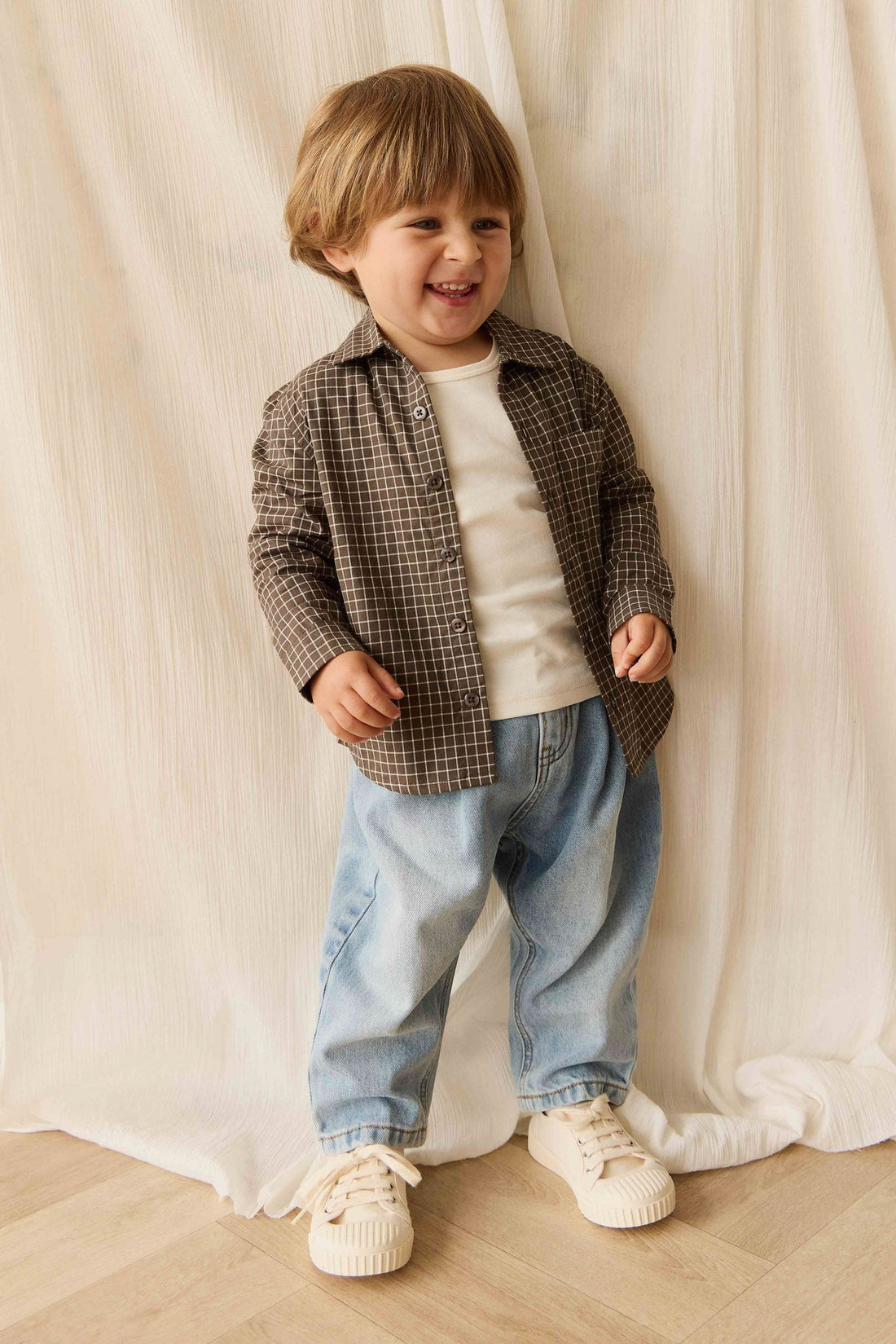 Organic Cotton Isaiah Shirt - Coffee Grid Childrens Shirt from Jamie Kay USA