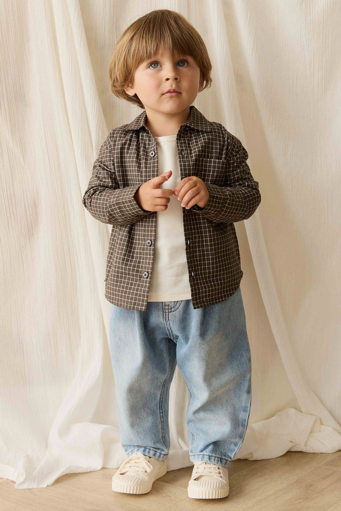 Organic Cotton Isaiah Shirt - Coffee Grid Childrens Shirt from Jamie Kay USA