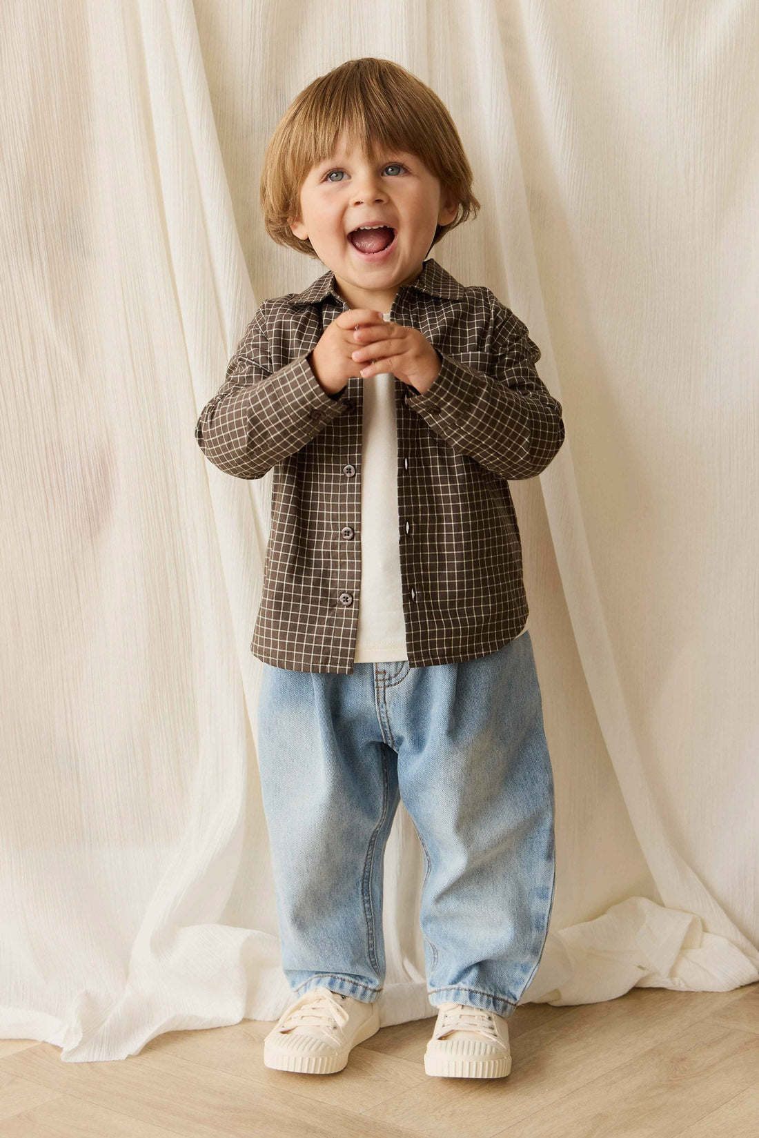 Organic Cotton Isaiah Shirt - Coffee Grid Childrens Shirt from Jamie Kay USA