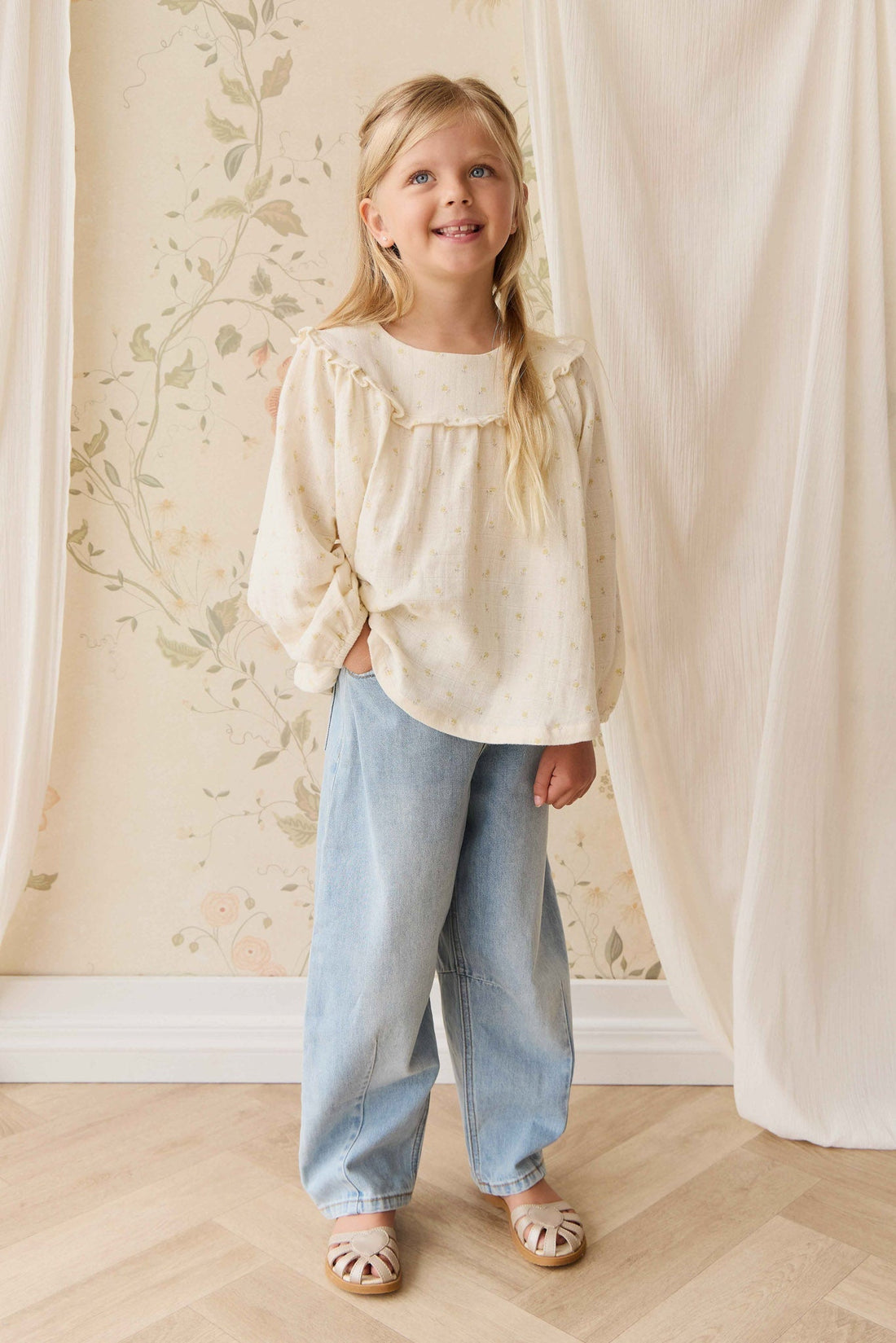 Organic Cotton Muslin Amira Blouse - Vintage Ditsy Childrens Top from Jamie Kay USA