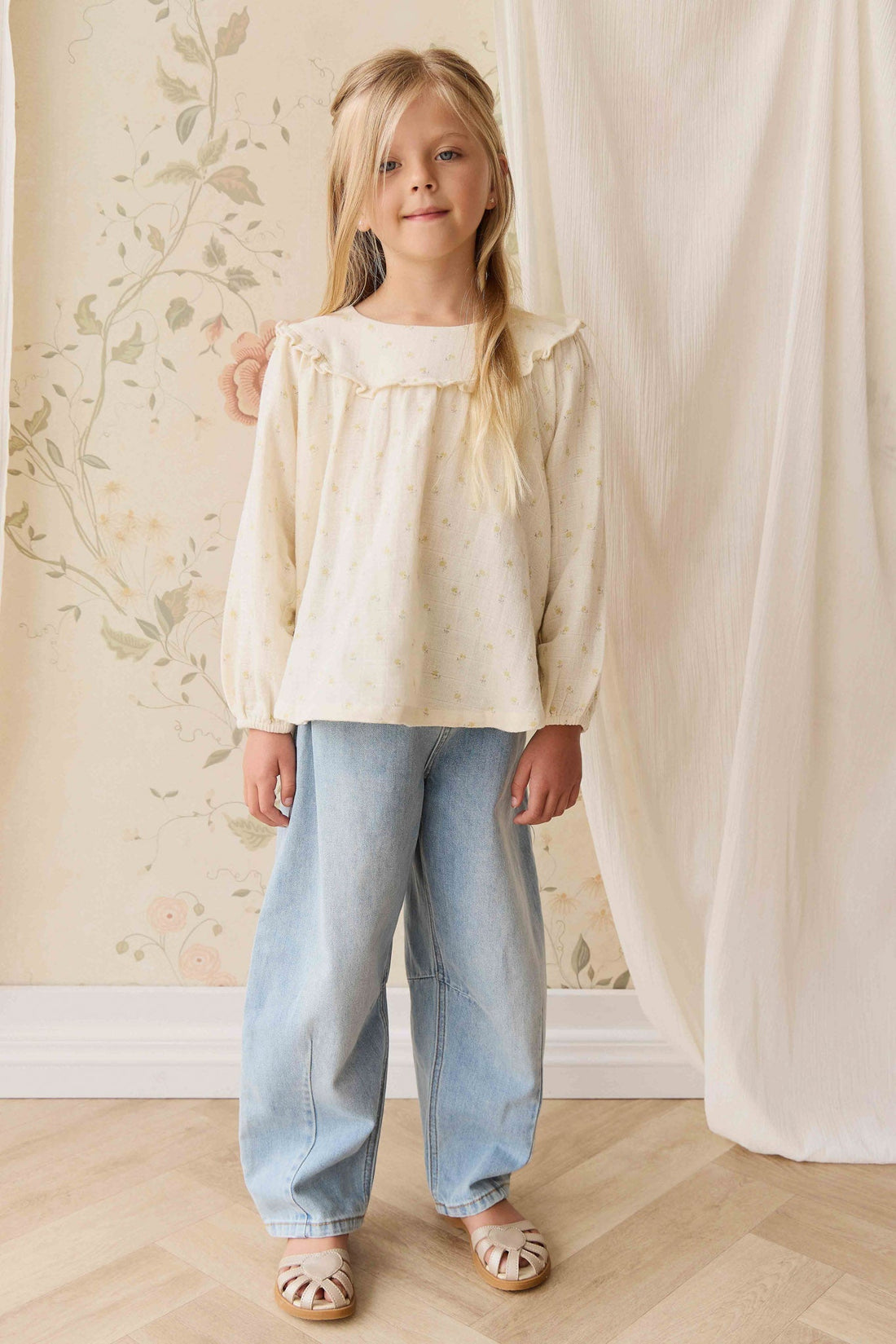 Organic Cotton Muslin Amira Blouse - Vintage Ditsy Childrens Top from Jamie Kay USA