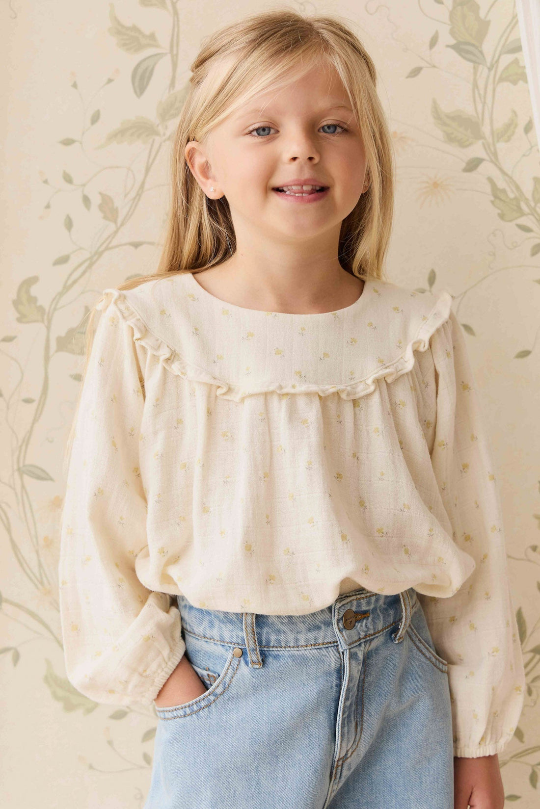 Organic Cotton Muslin Amira Blouse - Vintage Ditsy Childrens Top from Jamie Kay USA