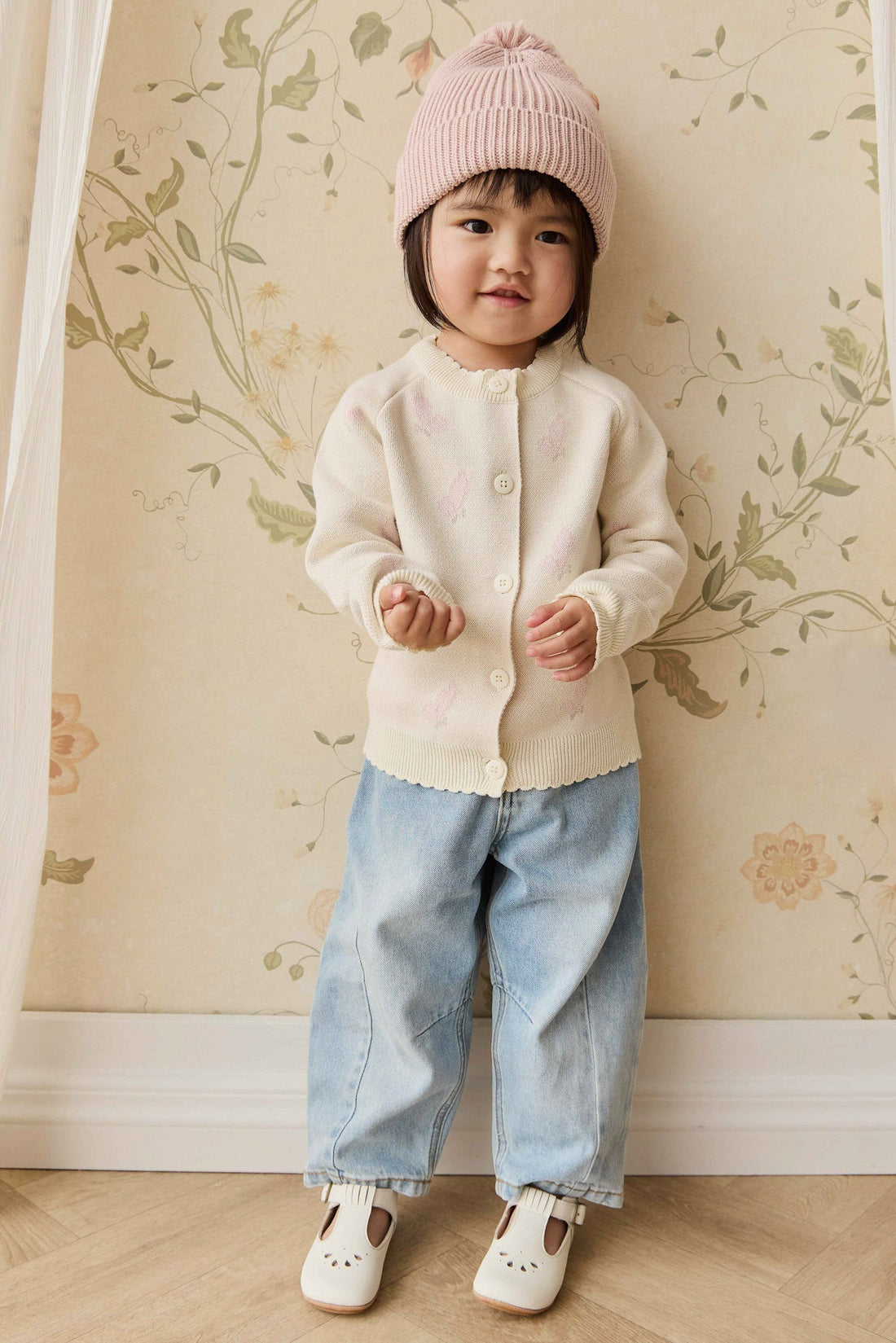 Cassie Jacquard Cardigan - Egret Childrens Cardigan from Jamie Kay USA