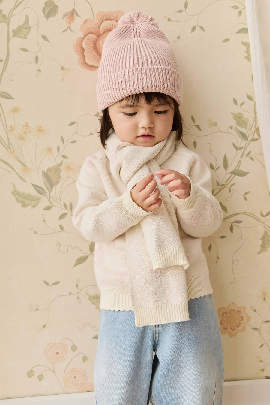 Cassie Jacquard Scarf - Egret Childrens Scarf from Jamie Kay USA