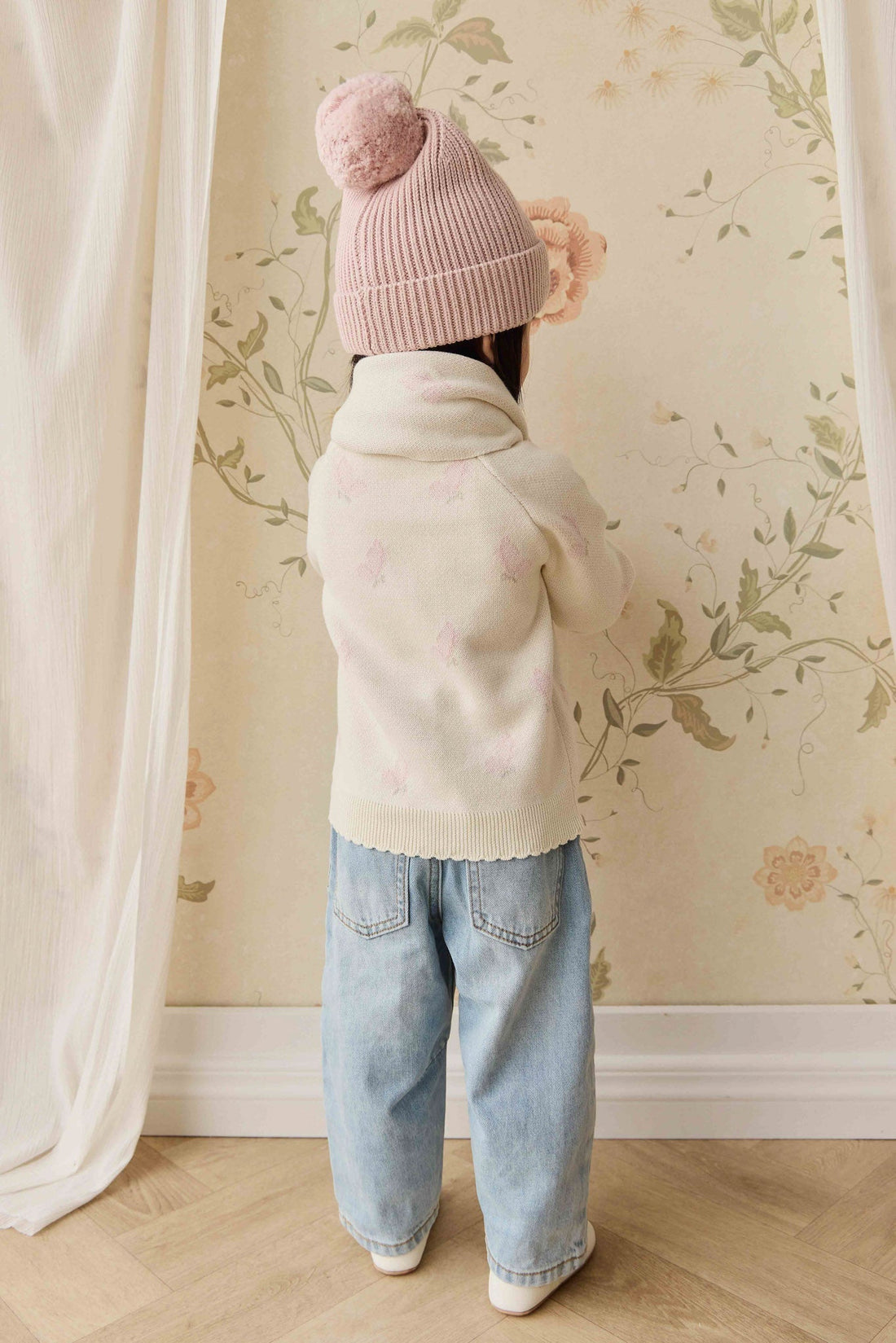 Cassie Jacquard Cardigan - Egret Childrens Cardigan from Jamie Kay USA