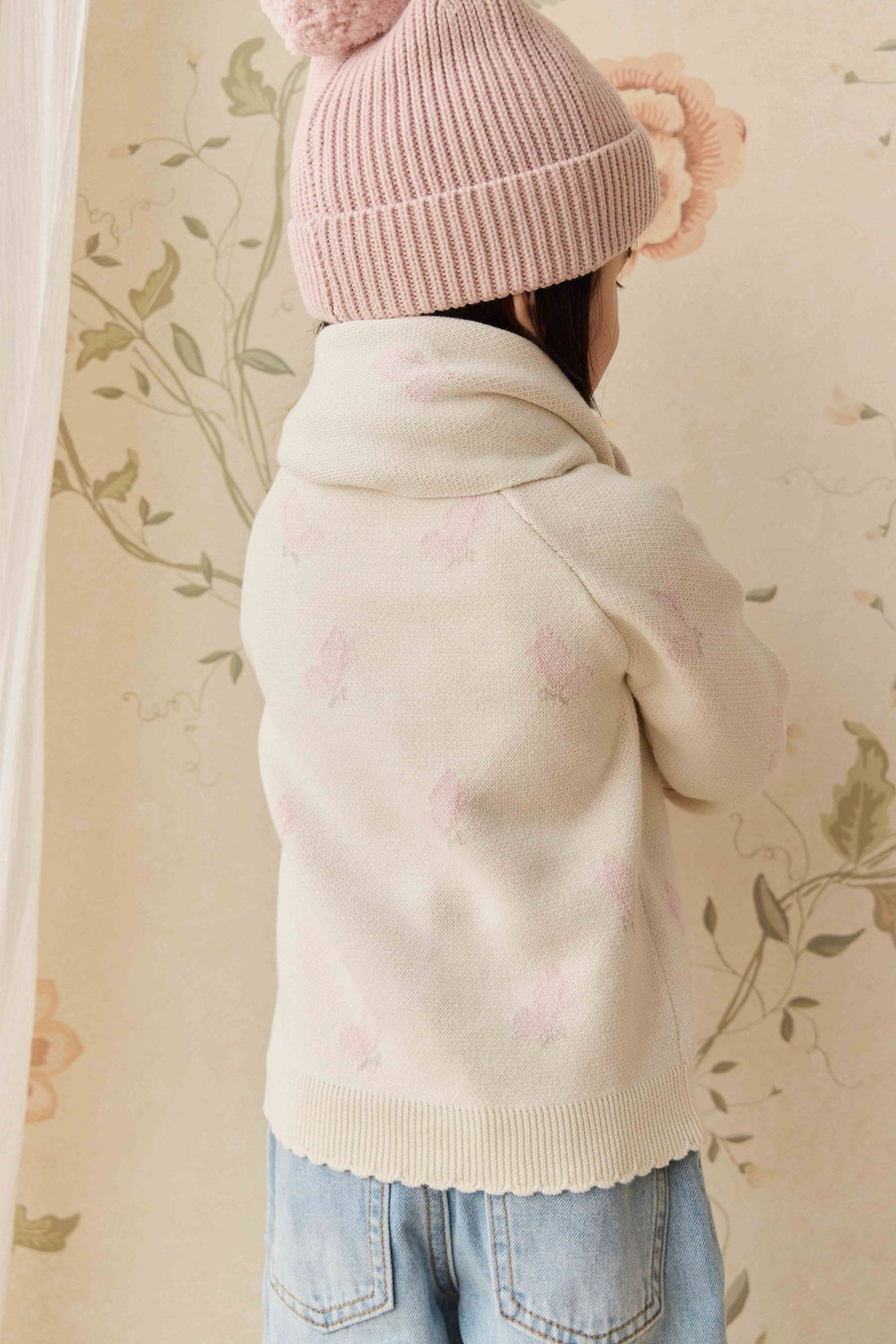 Cassie Jacquard Cardigan - Egret Childrens Cardigan from Jamie Kay USA