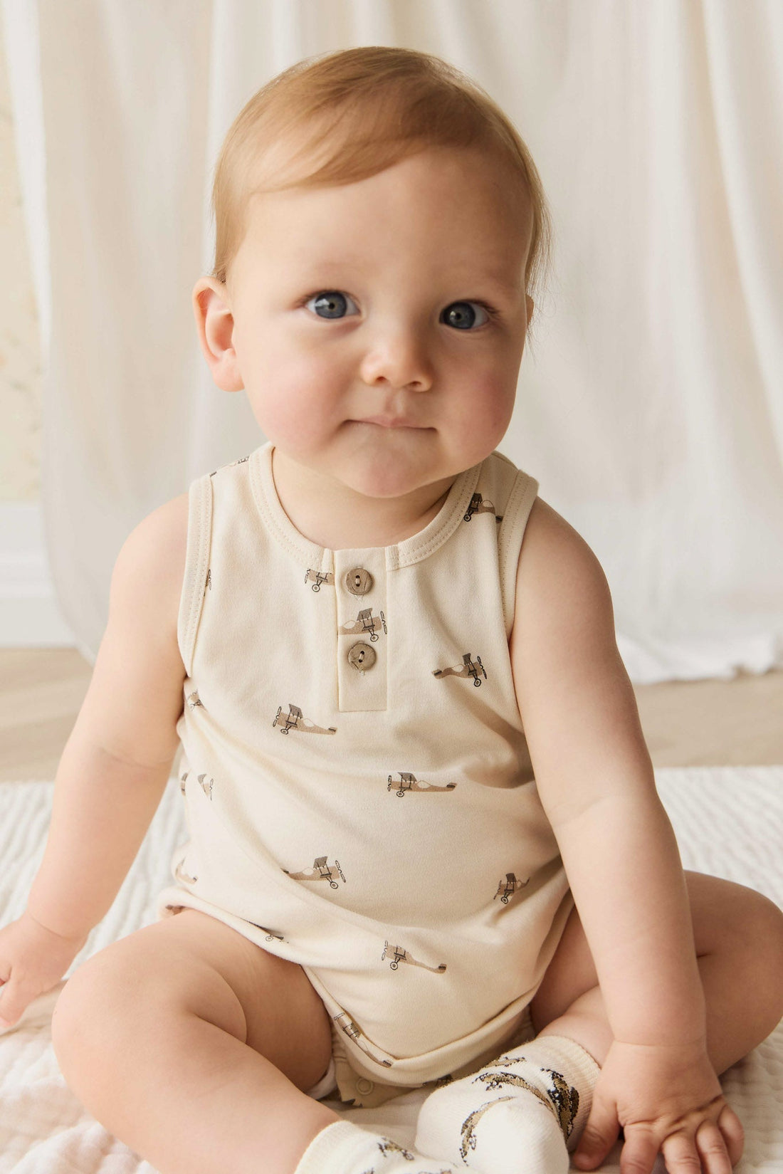 Pima Cotton Archie Playsuit - Fly High Vanilla Cream Childrens Playsuit from Jamie Kay USA