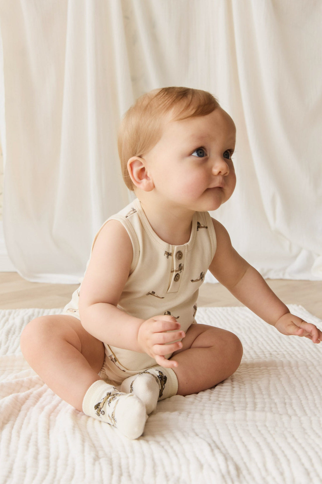 Pima Cotton Archie Playsuit - Fly High Vanilla Cream Childrens Playsuit from Jamie Kay USA