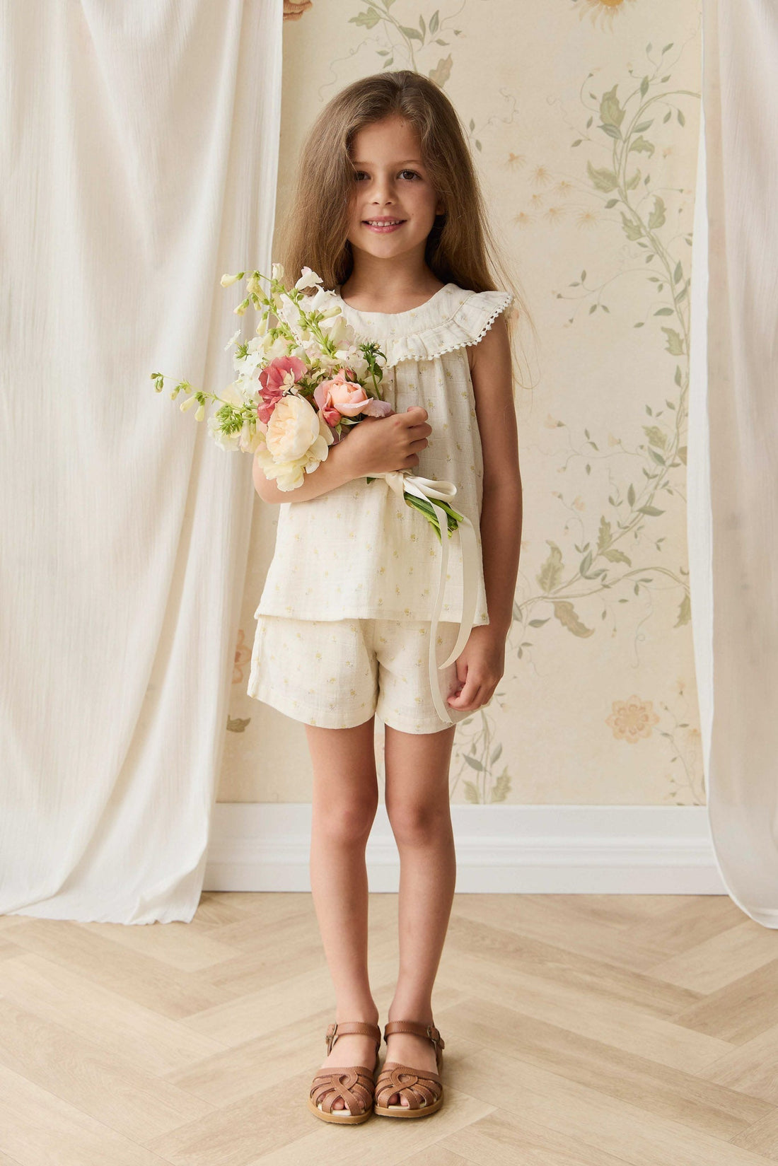 Organic Cotton Muslin Emelia Short - Vintage Ditsy Childrens Short from Jamie Kay USA