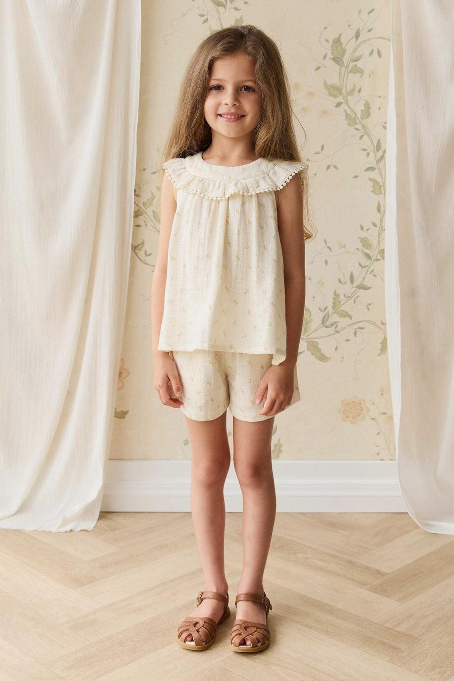 Organic Cotton Muslin Emelia Short - Vintage Ditsy Childrens Short from Jamie Kay USA