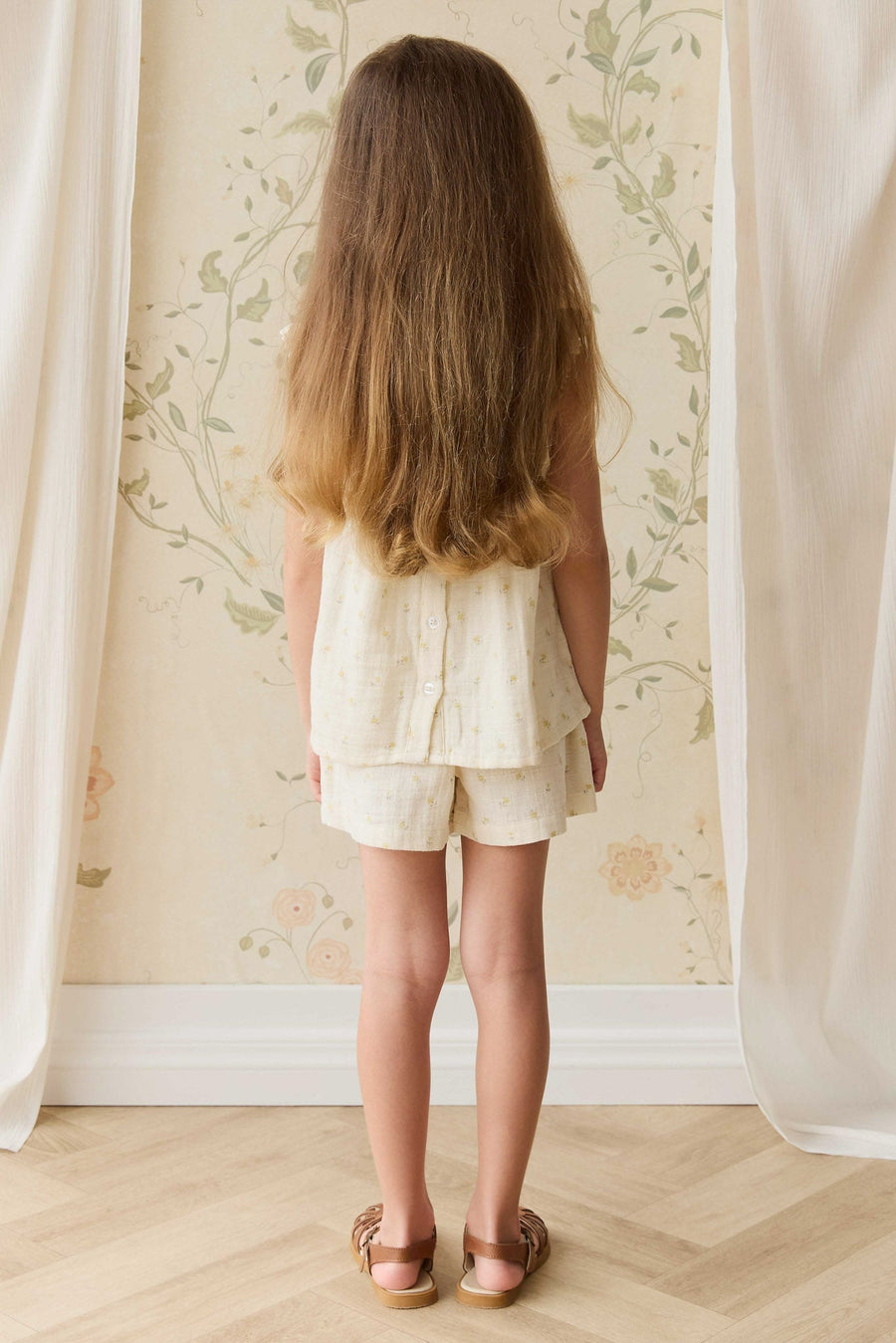 Organic Cotton Muslin Emelia Short - Vintage Ditsy Childrens Short from Jamie Kay USA