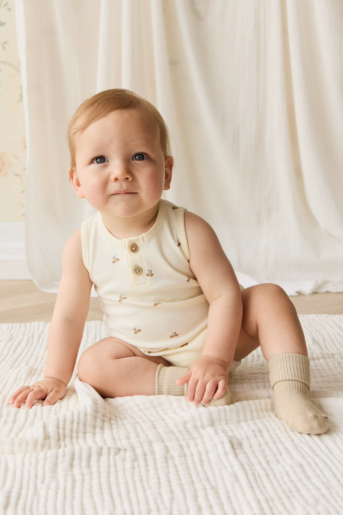 Organic Cotton Archie Playsuit - Forest Night Acorns Childrens Playsuit from Jamie Kay USA