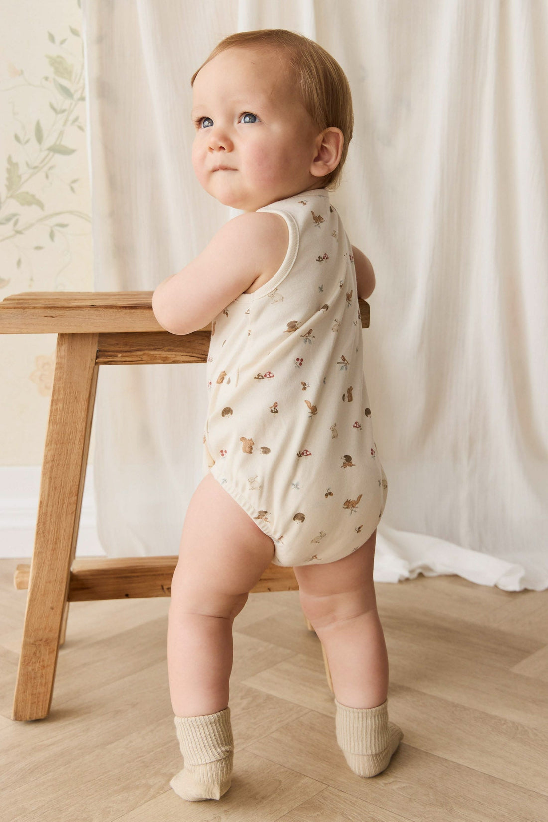 Organic Cotton Archie Playsuit - Forest Gathering Childrens Playsuit from Jamie Kay USA