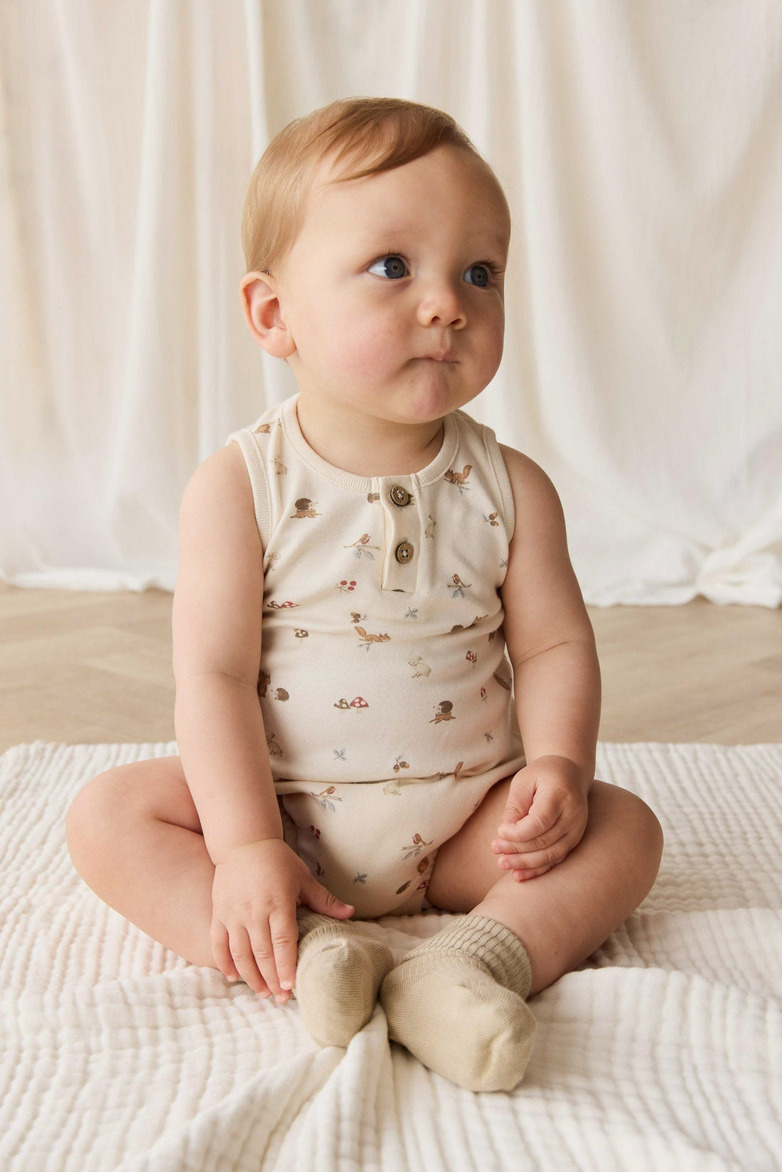 Organic Cotton Archie Playsuit - Forest Gathering Childrens Playsuit from Jamie Kay USA