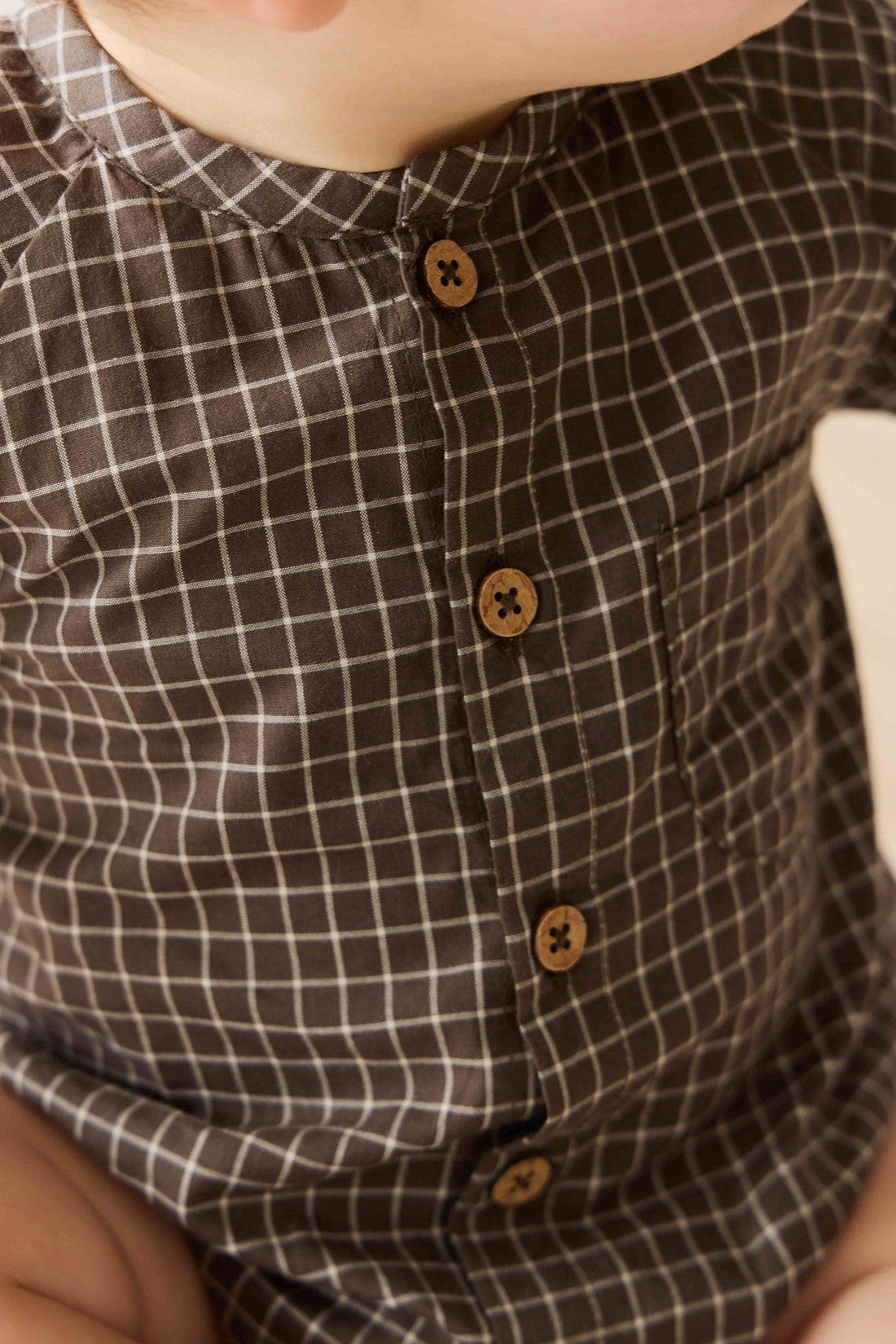 Organic Cotton Ellis Playsuit - Coffee Grid Childrens Playsuit from Jamie Kay USA