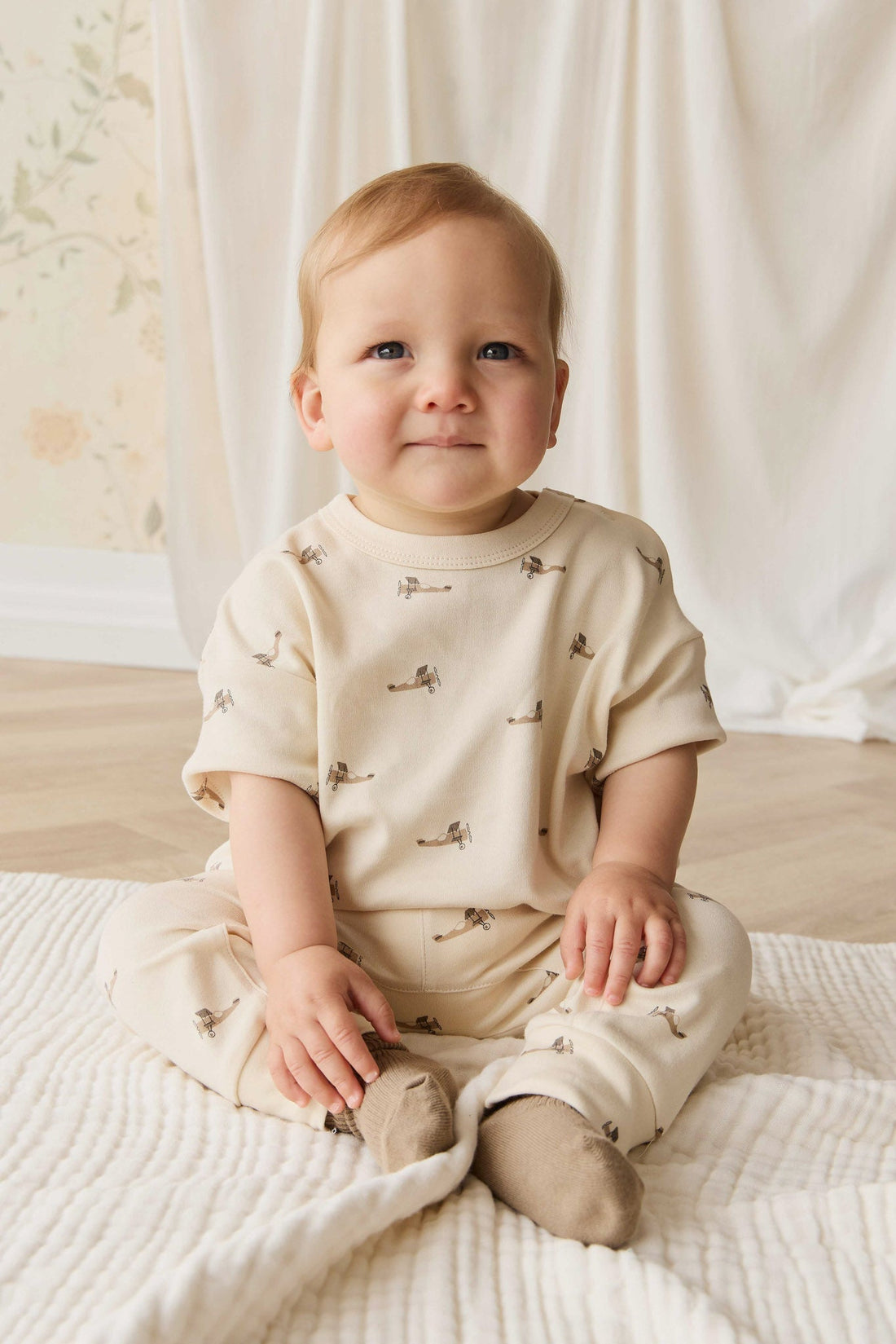 Pima Cotton Wesley Tee - Fly High Vanilla Cream Childrens Top from Jamie Kay USA