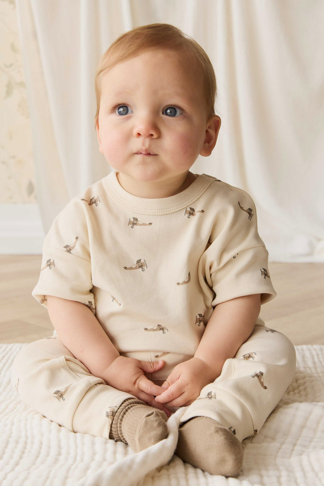 Pima Cotton Wesley Pant - Fly High Vanilla Cream Childrens Pant from Jamie Kay USA