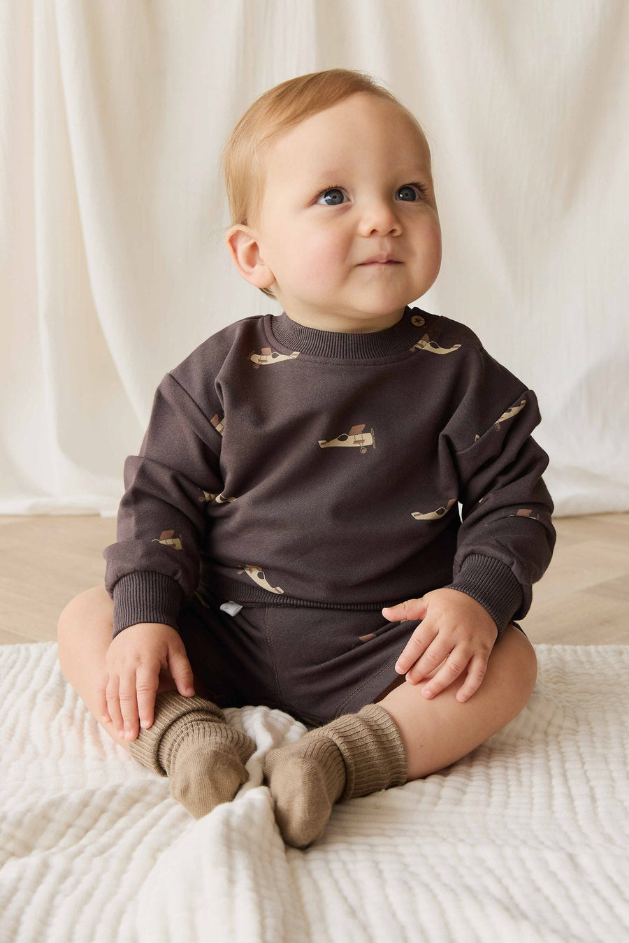 Organic Cotton Peyton Sweatshirt - Pilot Planes Bistre Childrens Top from Jamie Kay USA
