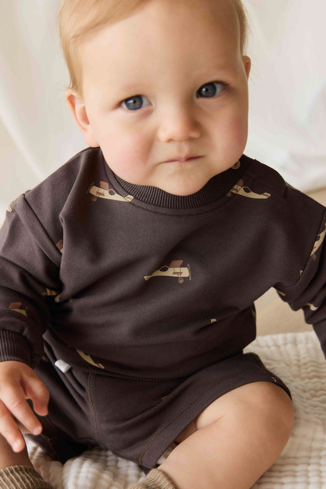 Organic Cotton Peyton Sweatshirt - Pilot Planes Bistre Childrens Top from Jamie Kay USA