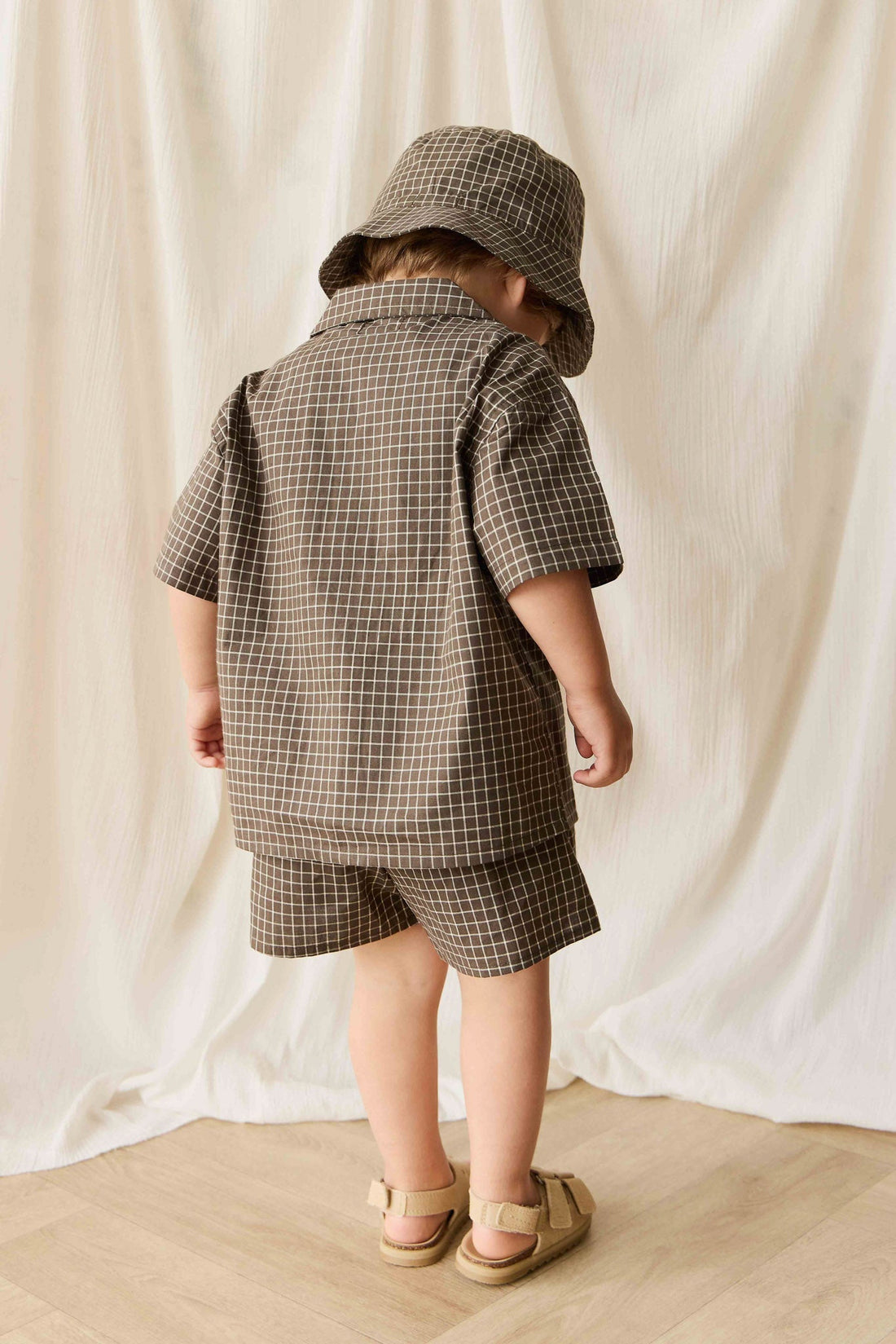 Organic Cotton Silas Short - Coffee Grid Childrens Short from Jamie Kay USA
