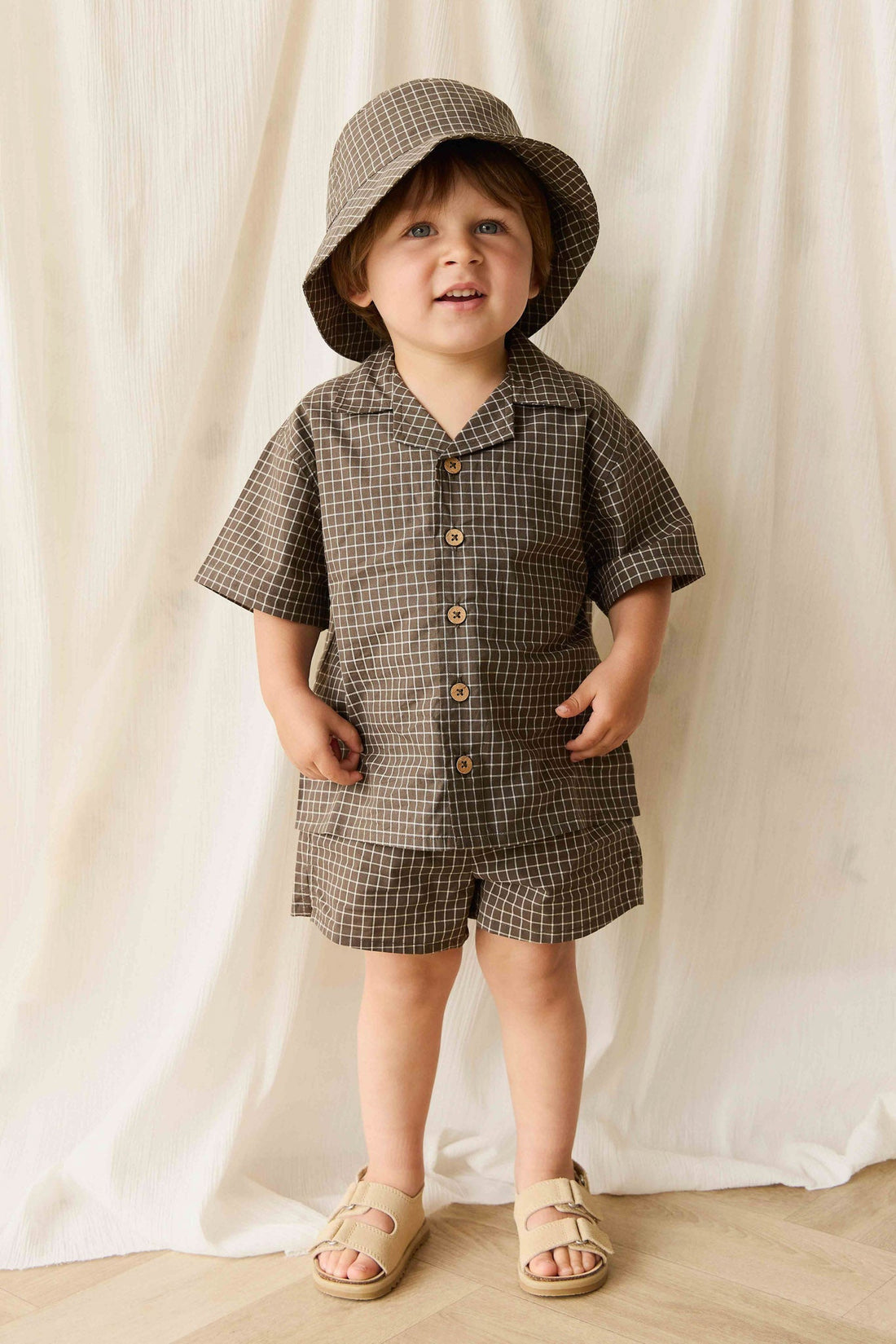 Organic Cotton Silas Short - Coffee Grid Childrens Short from Jamie Kay USA