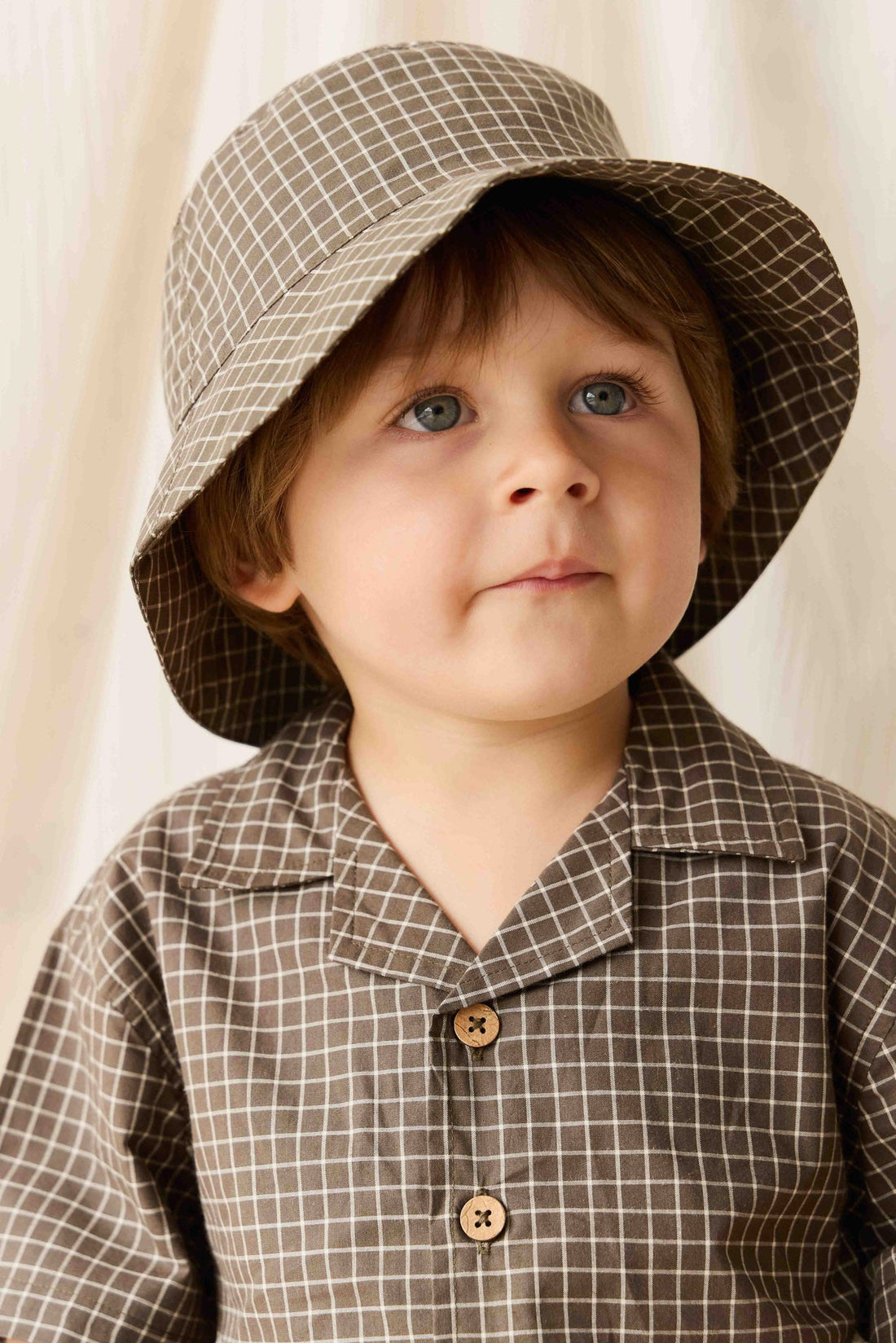 Organic Cotton Bucket Hat - Coffee Grid Childrens Hat from Jamie Kay USA