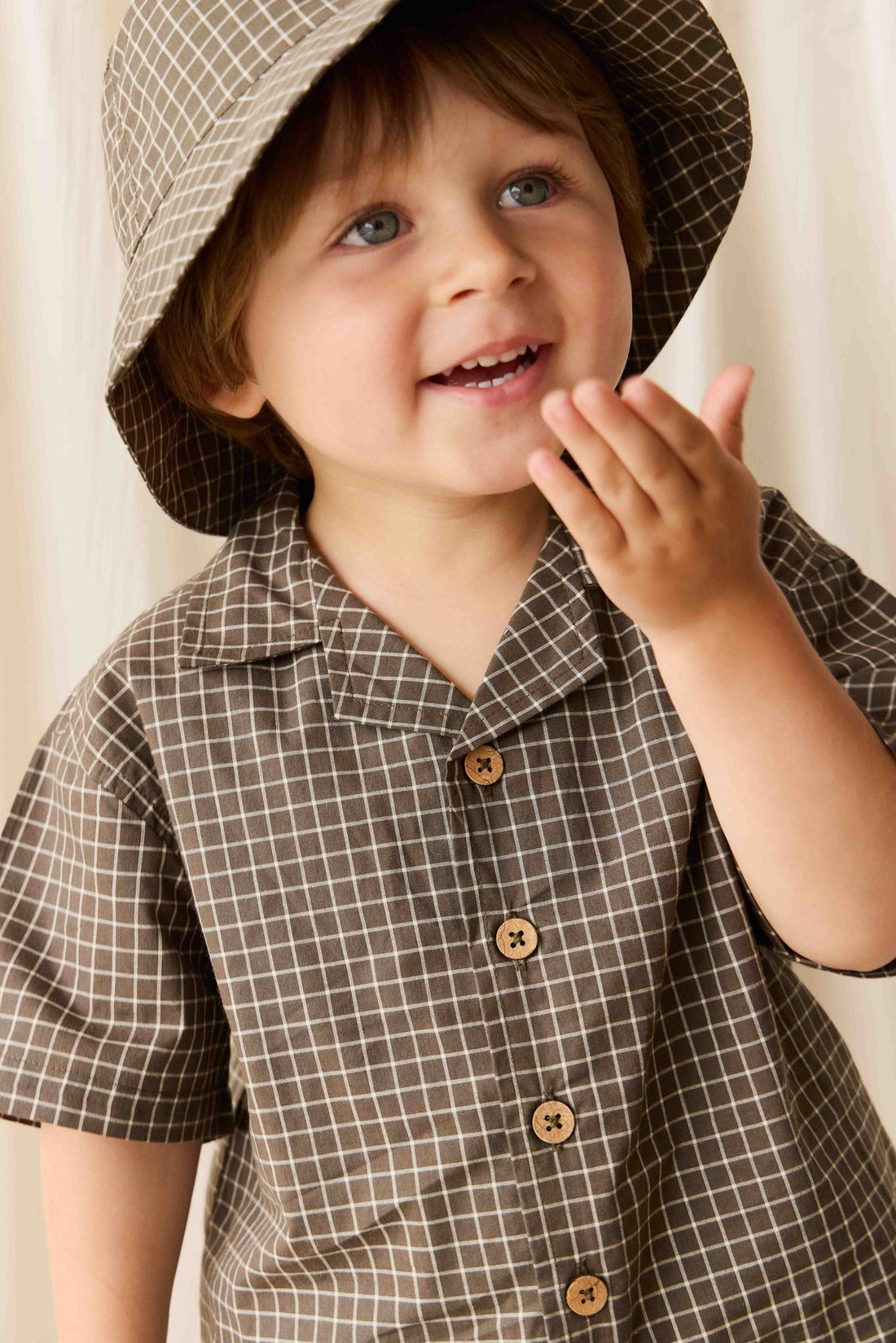 Organic Cotton Silas Shirt - Coffee Grid Childrens Shirt from Jamie Kay USA