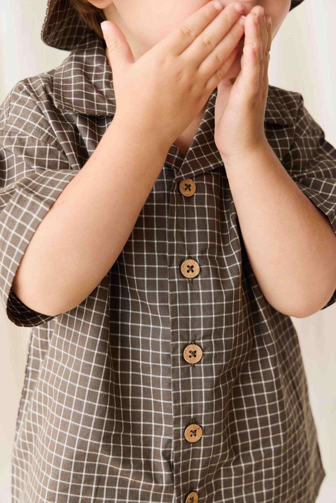 Organic Cotton Silas Shirt - Coffee Grid Childrens Shirt from Jamie Kay USA