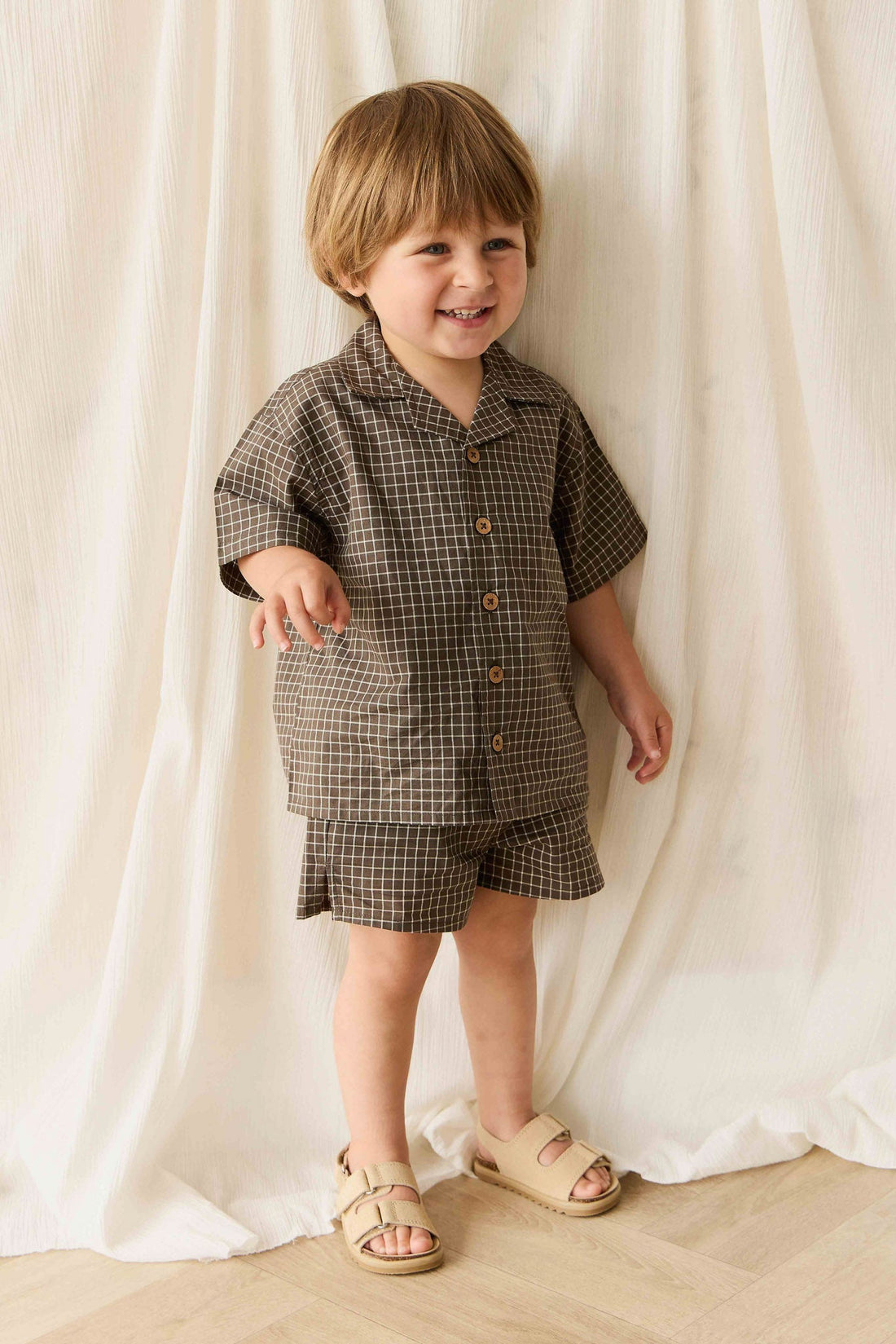 Organic Cotton Silas Shirt - Coffee Grid Childrens Shirt from Jamie Kay USA