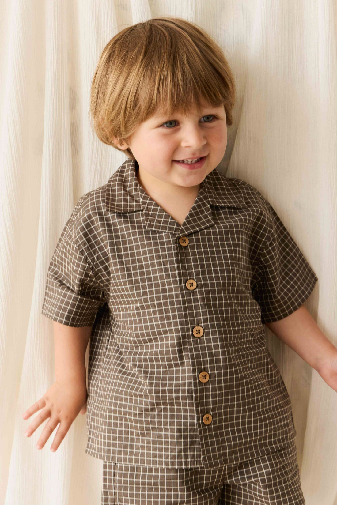 Organic Cotton Silas Shirt - Coffee Grid Childrens Shirt from Jamie Kay USA