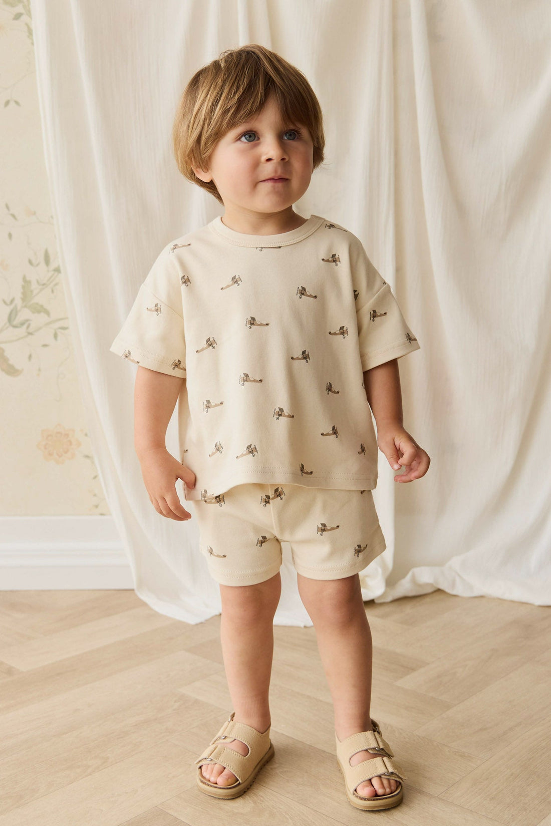 Pima Cotton Wesley Short - Fly High Vanilla Cream Childrens Short from Jamie Kay USA