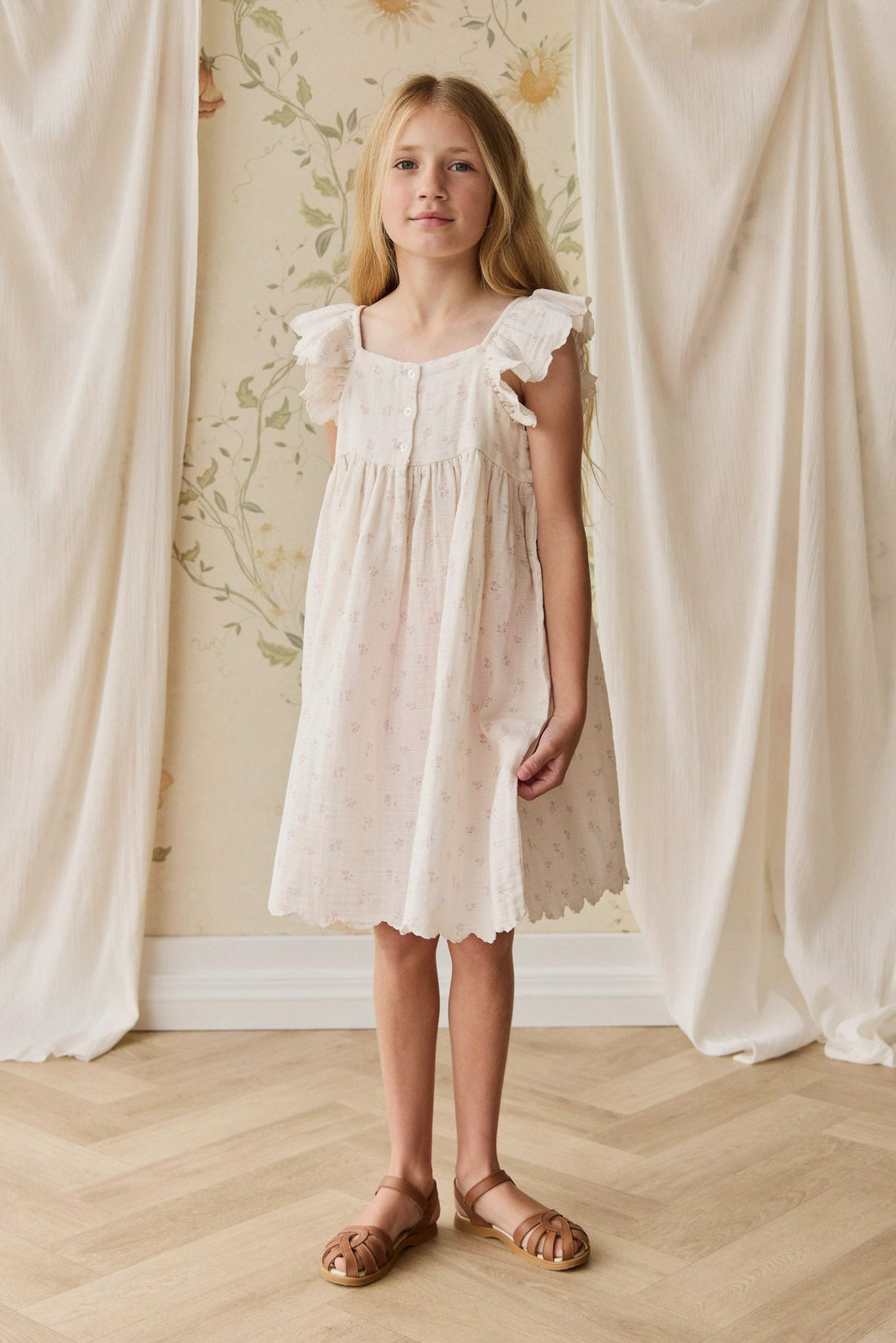 Organic Cotton Muslin Annalise Dress - Pauline Pink Childrens Dress from Jamie Kay USA