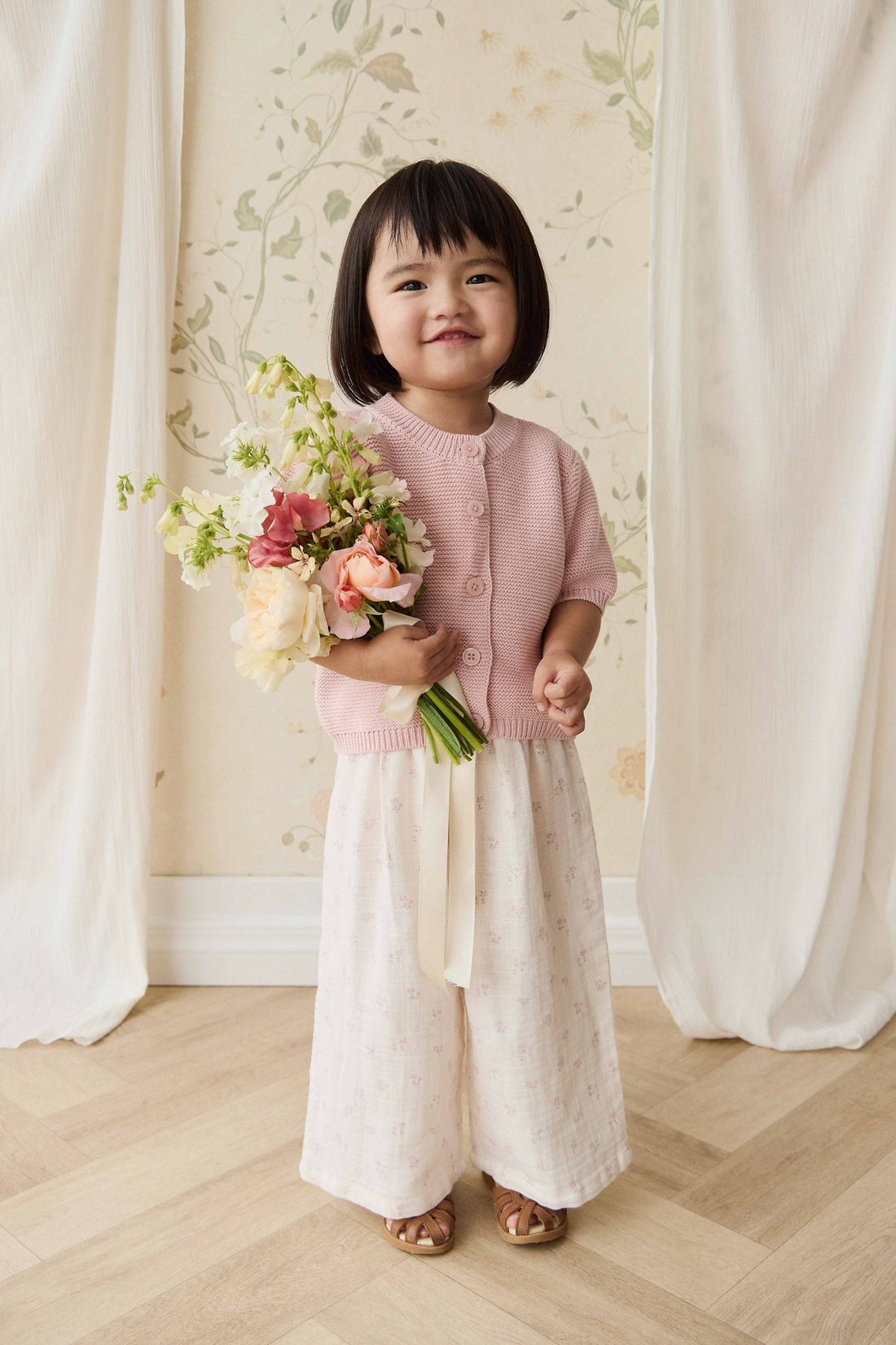 Organic Cotton Muslin Odette Pant - Pauline Pink Childrens Pant from Jamie Kay USA