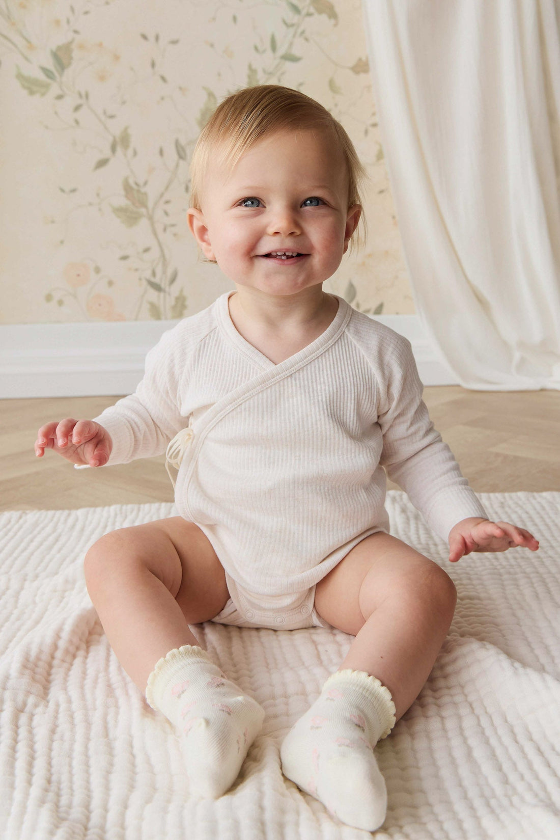 Maya Jacquard Sock - Egret Childrens Sock from Jamie Kay USA