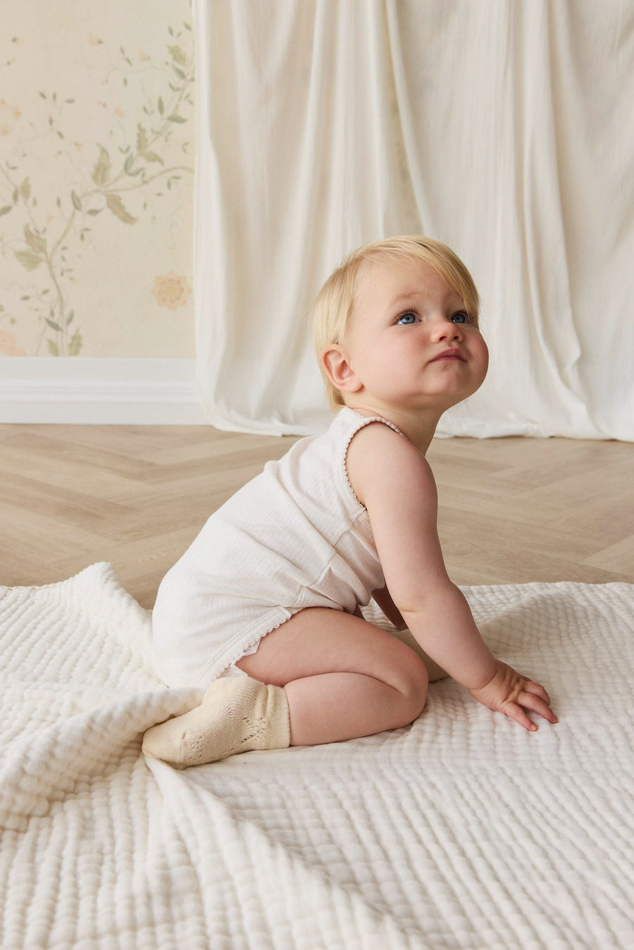 Organic Cotton Modal Singlet Bodysuit - Parchment Childrens Bodysuit from Jamie Kay USA
