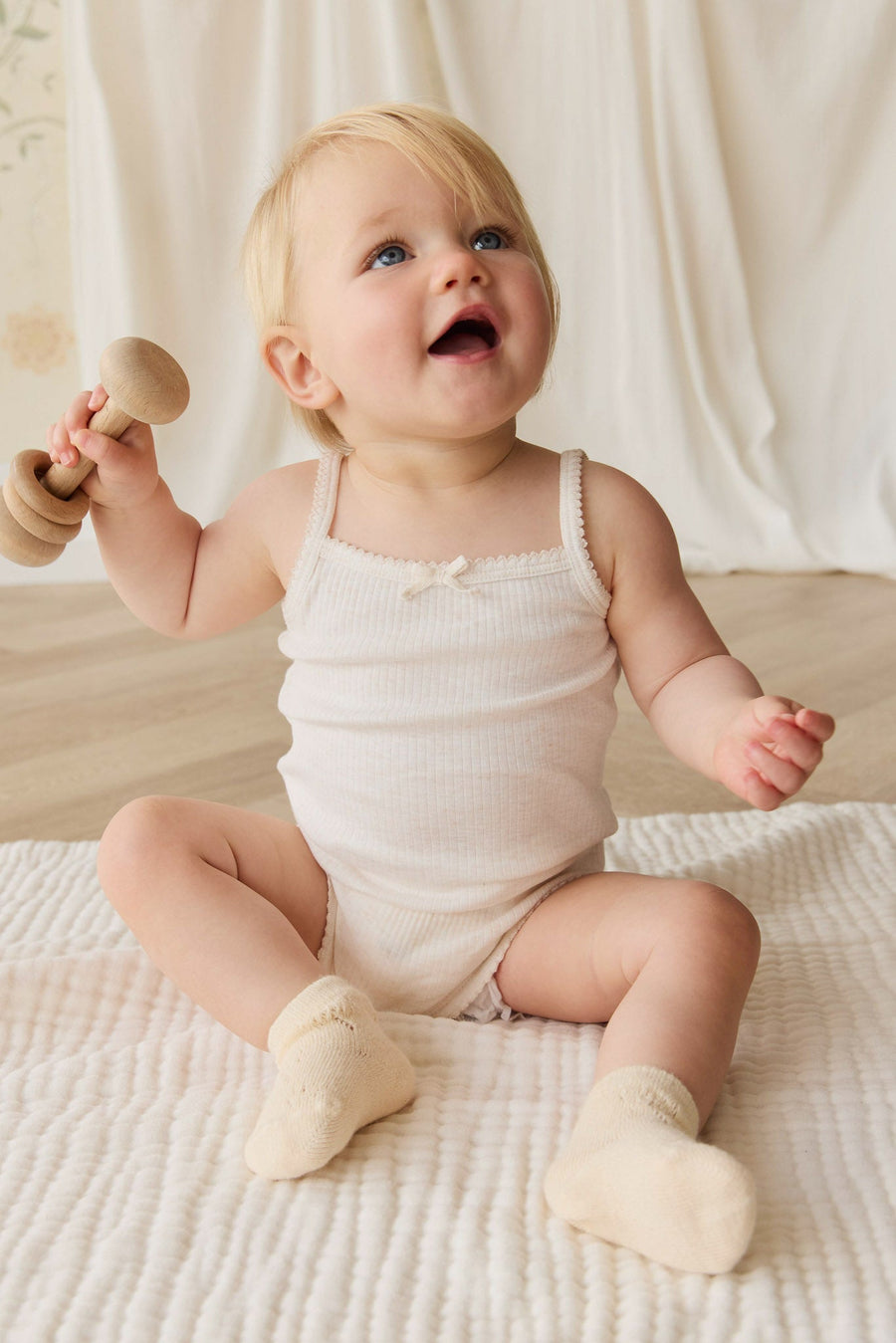Organic Cotton Modal Singlet Bodysuit - Parchment Childrens Bodysuit from Jamie Kay USA