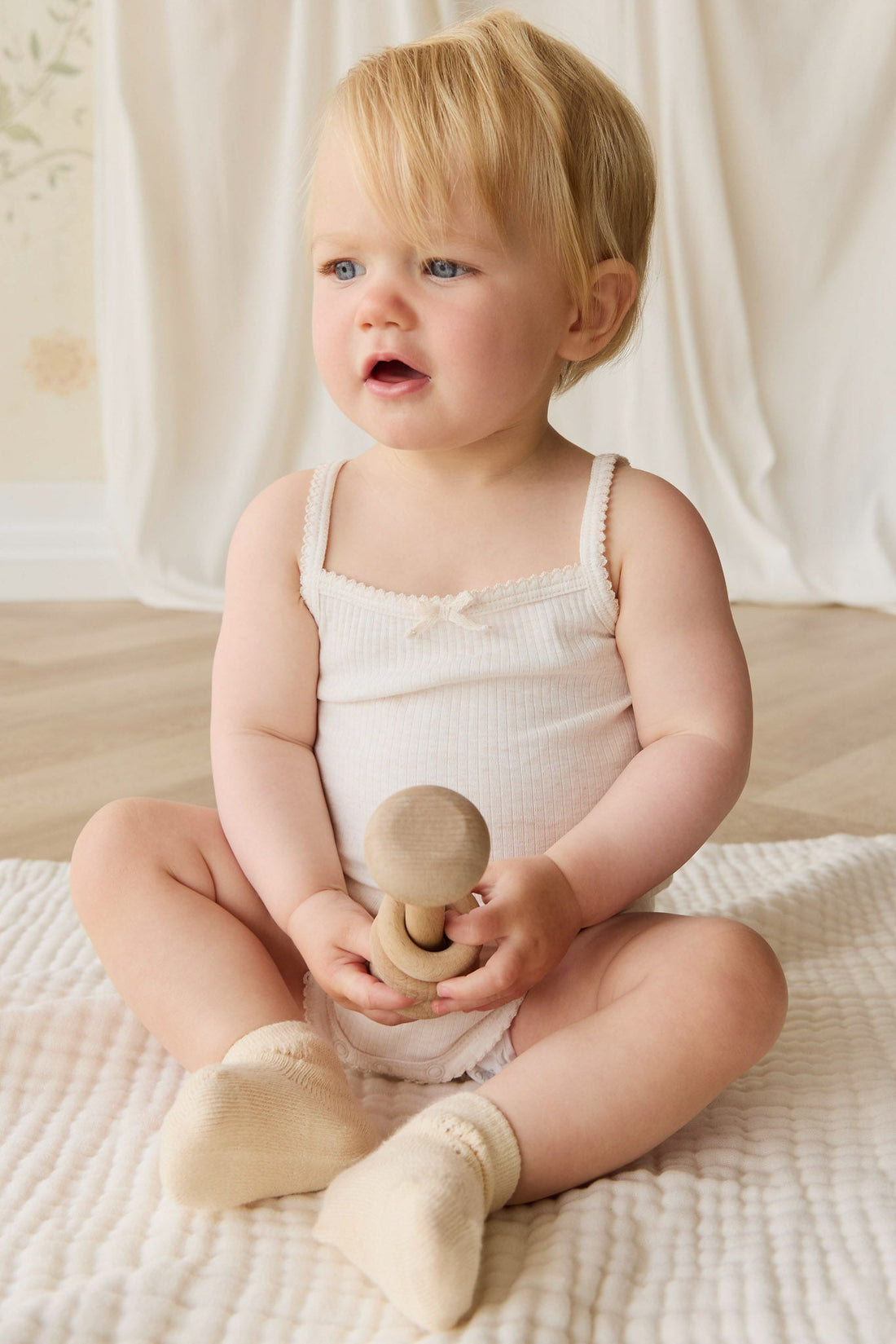 Organic Cotton Modal Singlet Bodysuit - Parchment Childrens Bodysuit from Jamie Kay USA