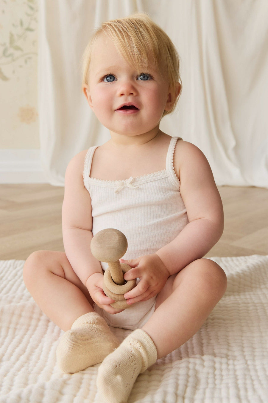 Organic Cotton Modal Singlet Bodysuit - Parchment Childrens Bodysuit from Jamie Kay USA